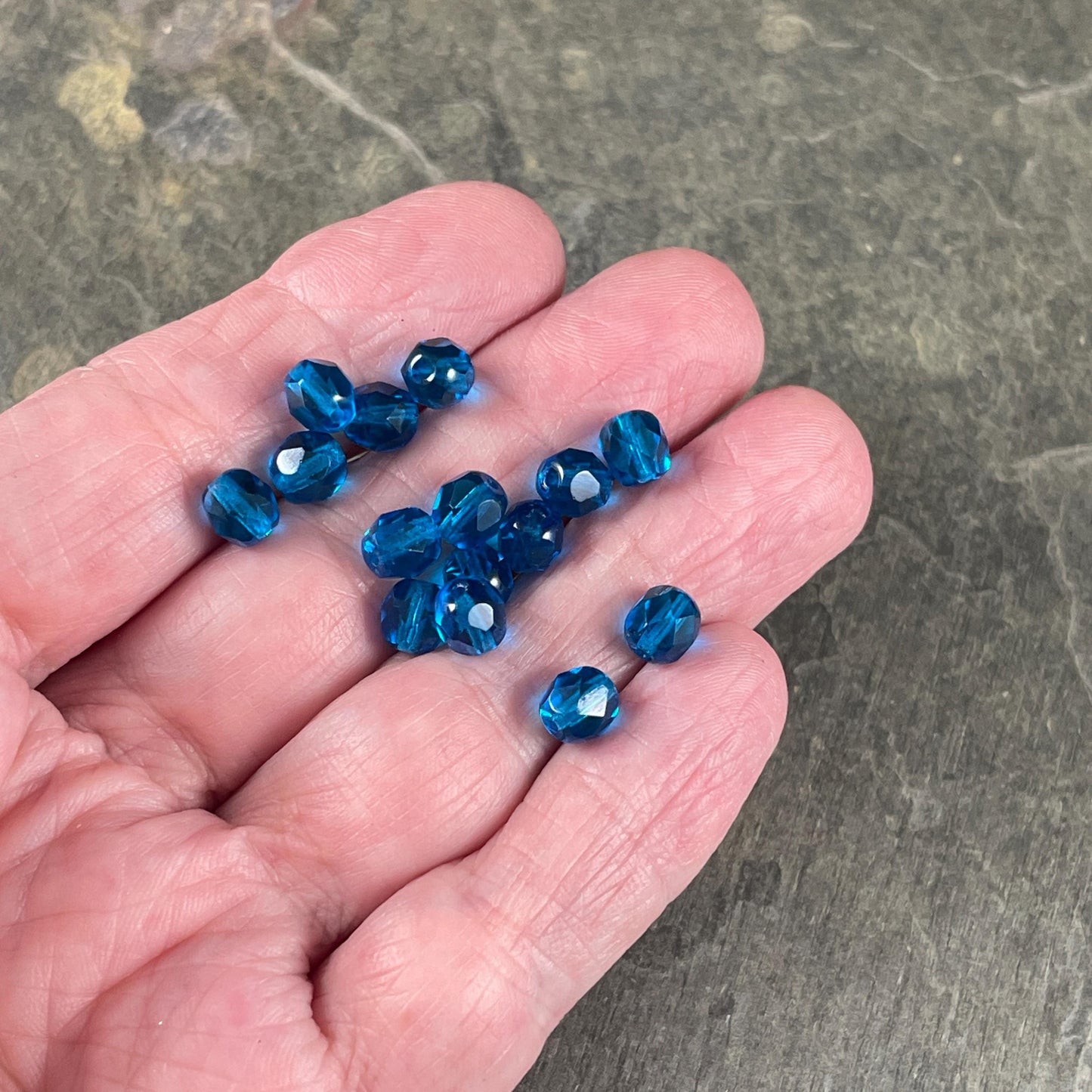Czech Glass Beads - 6mm Capri Blue Faceted Beads, Transparent Capri Blue Round Beads (FP6/6008) * Qty. 25