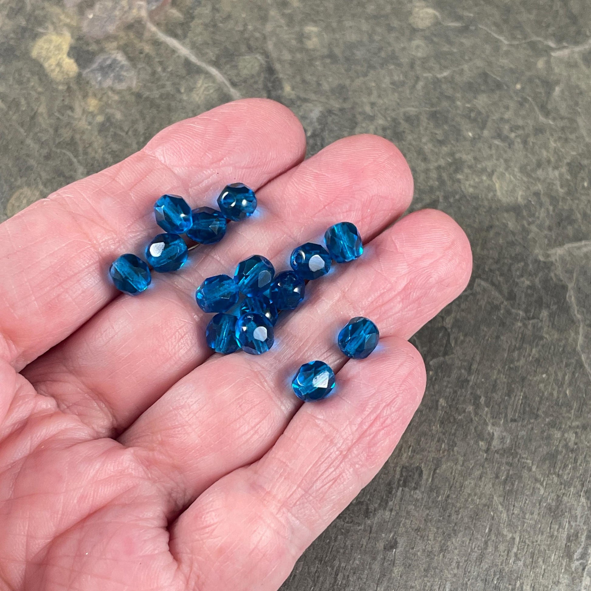 Czech Glass Beads - 6mm Capri Blue Faceted Beads, Transparent Capri Blue Round Beads (FP6/6008) * Qty. 25