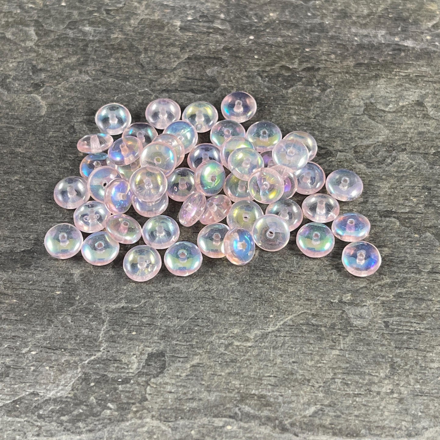 Czech Glass Beads - 6x2mm Heishi Rondelle, Transparent Pale Pink with AB Finish (DSC/N-0385) * Qty. 50