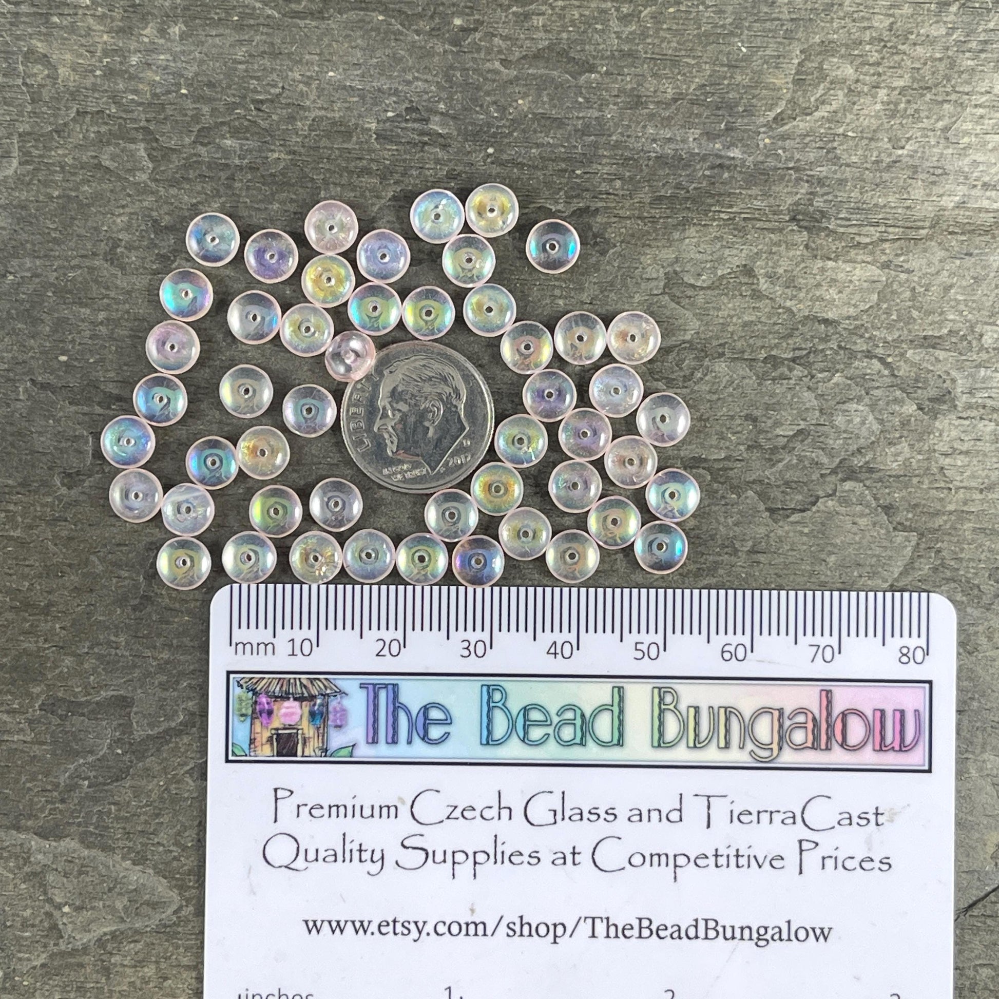 Czech Glass Beads - 6x2mm Heishi Rondelle, Transparent Pale Pink with AB Finish (DSC/N-0385) * Qty. 50