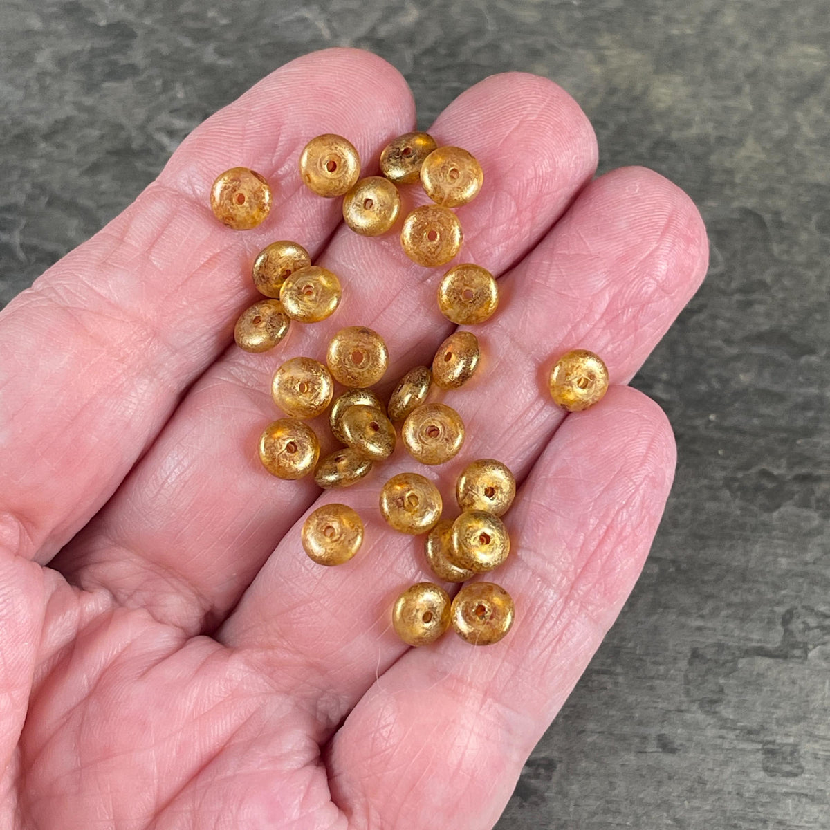 Czech Glass Beads - 6x2mm Heishi Rondelle, Transparent Gold Glass with Gold Finish (DSC/N-0554) * Qty. 50