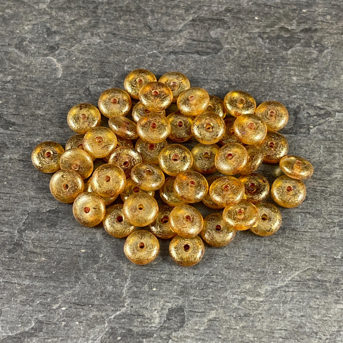 Czech Glass Beads - 6x2mm Heishi Rondelle, Transparent Gold Glass with Gold Finish (DSC/N-0554) * Qty. 50