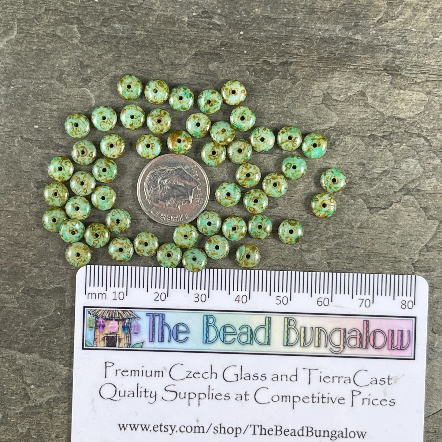 Czech Glass Beads - 6x2mm Heishi Rondelle, Sea Green with Picasso Finish (DSC/N-0422) * Qty. 50