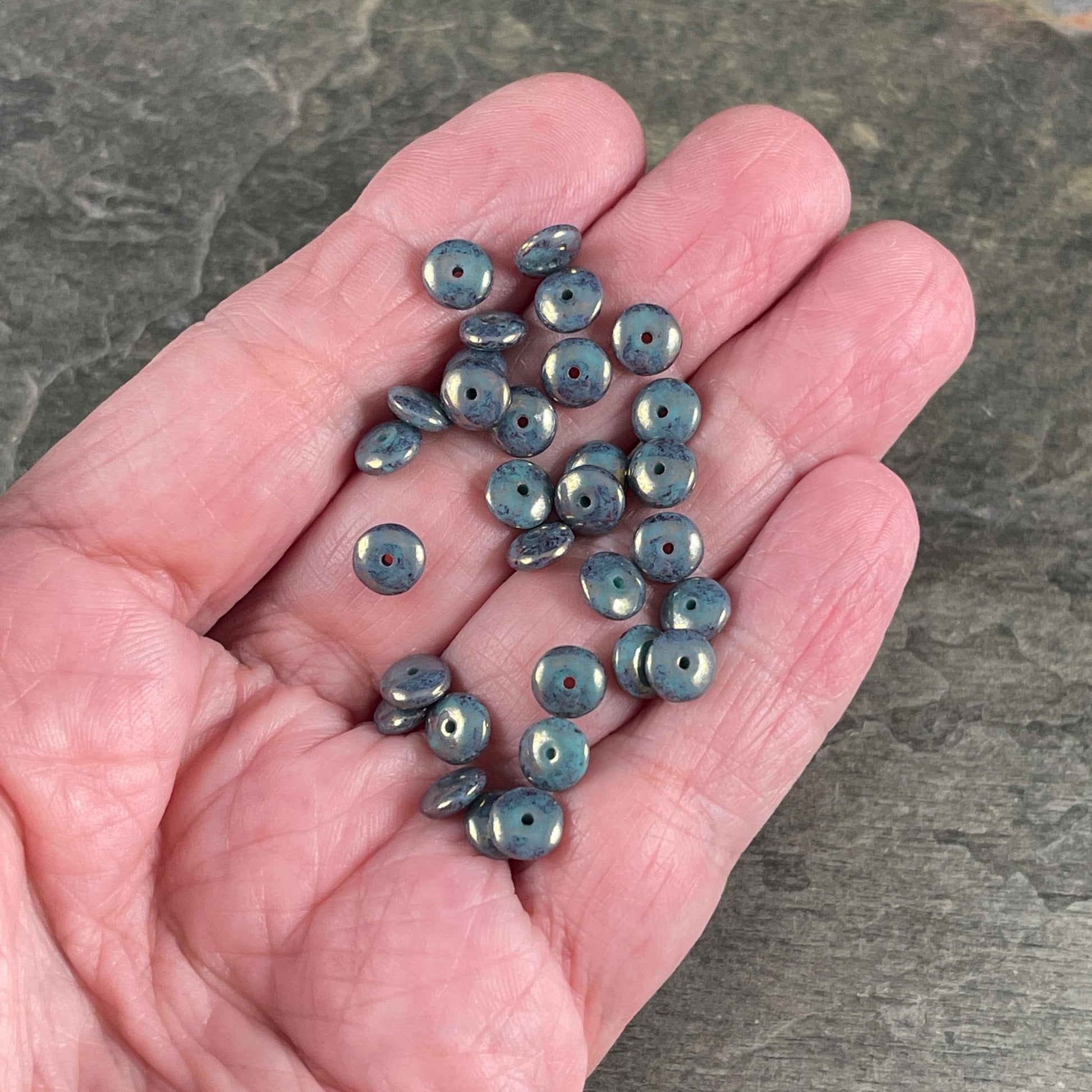 Czech Glass Beads - 6x2mm Heishi Rondelle, Slate Blue Luster (DSC/N-2212) * Qty. 50