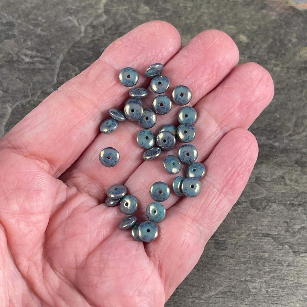 Czech Glass Beads - 6x2mm Heishi Rondelle, Slate Blue Luster (DSC/N-2212) * Qty. 50