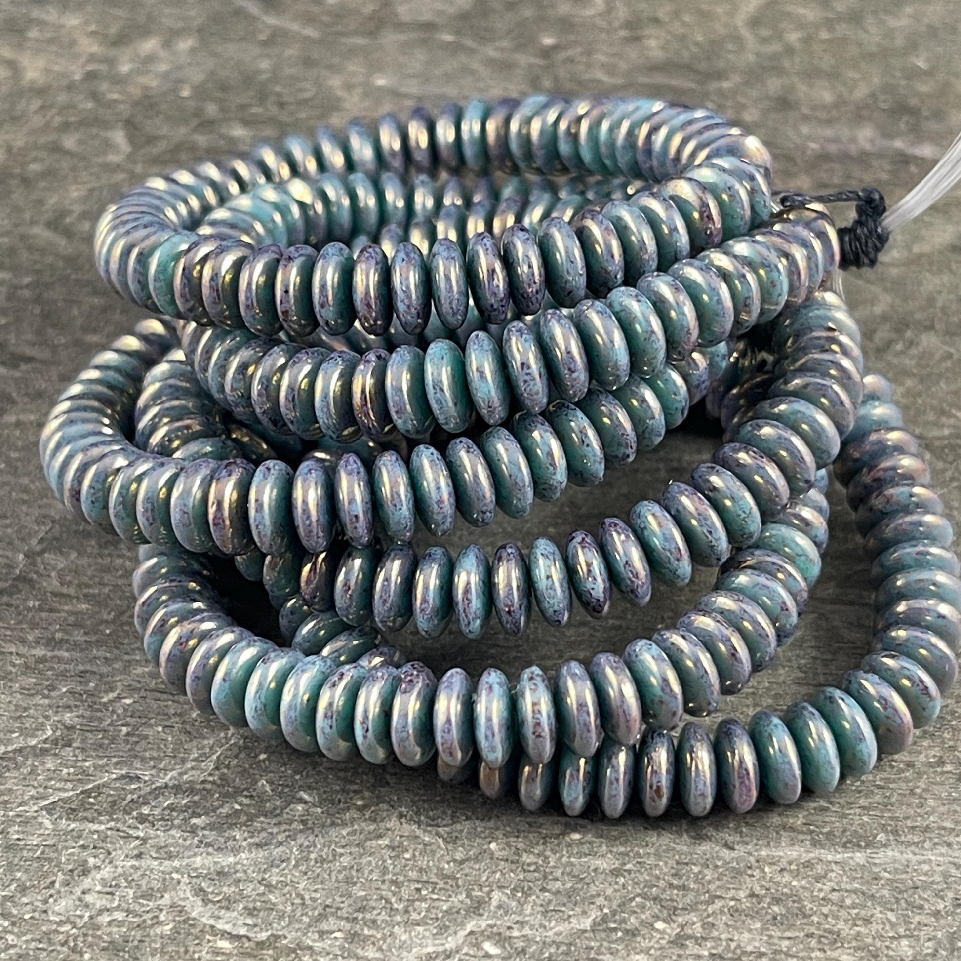 Czech Glass Beads - 6x2mm Heishi Rondelle, Slate Blue Luster (DSC/N-2212) * Qty. 50