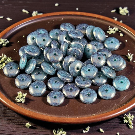 Czech Glass Beads - 6x2mm Heishi Rondelle, Slate Blue Luster (DSC/N-2212) * Qty. 50