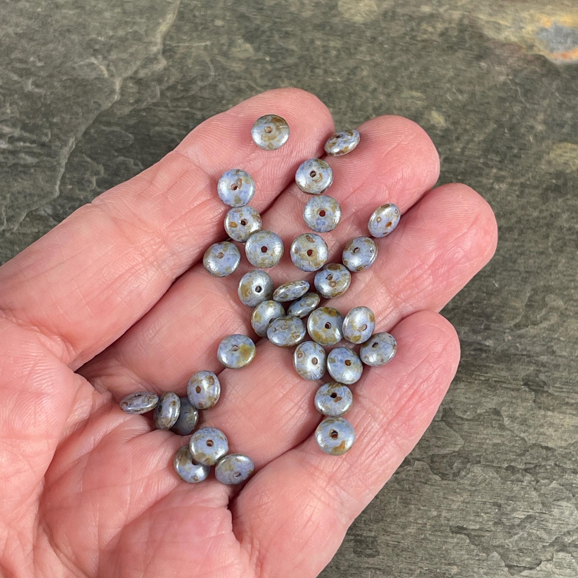 Czech Glass Beads - 6x2mm Heishi Rondelle, Cornflower Blue Picasso (DSC/N-0534) * Qty. 50