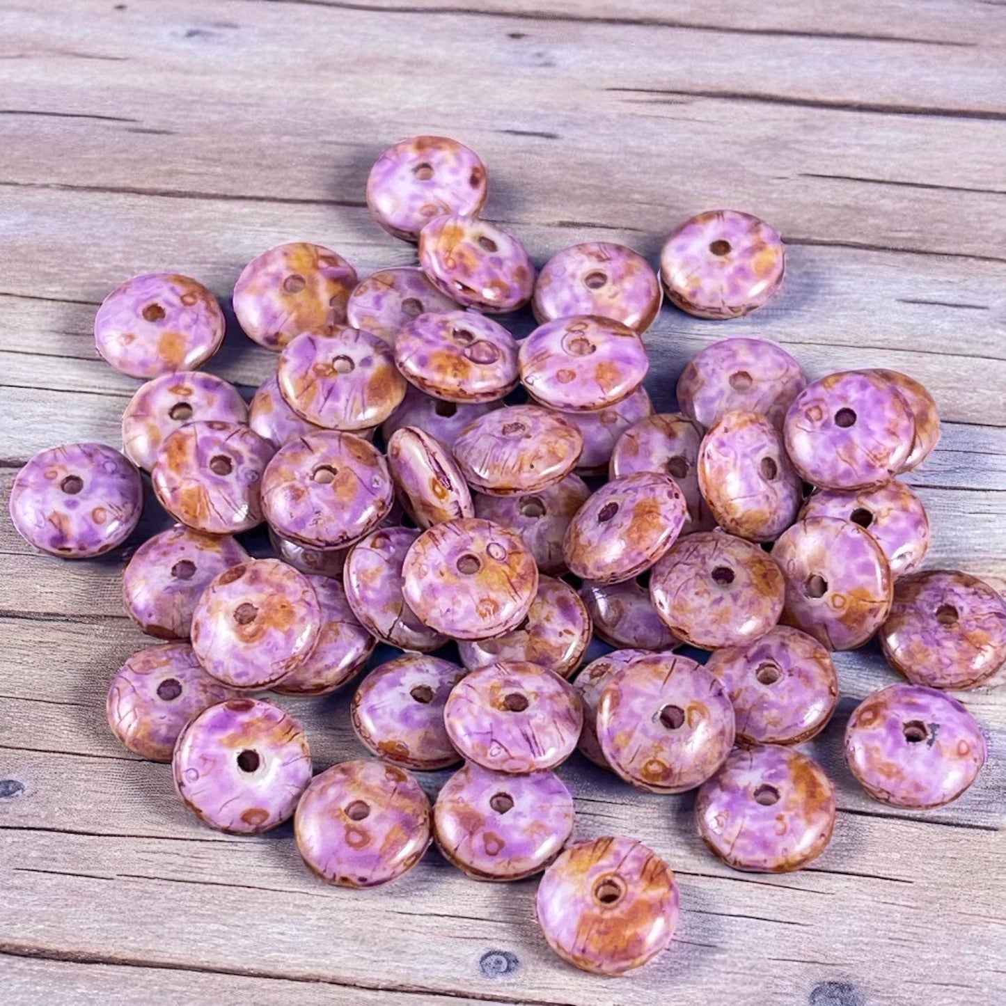 Czech Glass Beads - 6x2mm Heishi Rondelle, Thistle Purple with Picasso Finish (DSC/N-0453) * Qty. 50