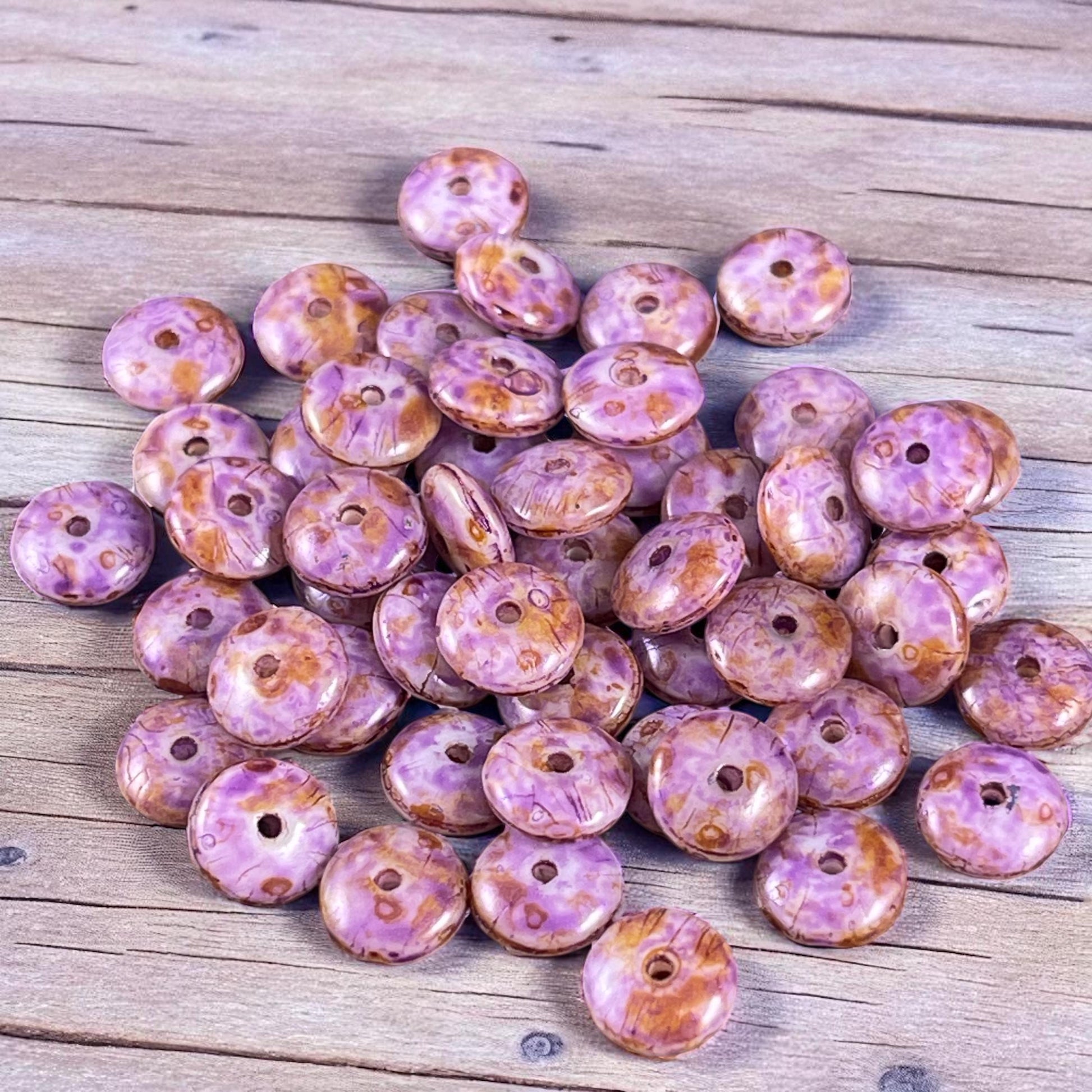 Czech Glass Beads - 6x2mm Heishi Rondelle, Thistle Purple with Picasso Finish (DSC/N-0453) * Qty. 50