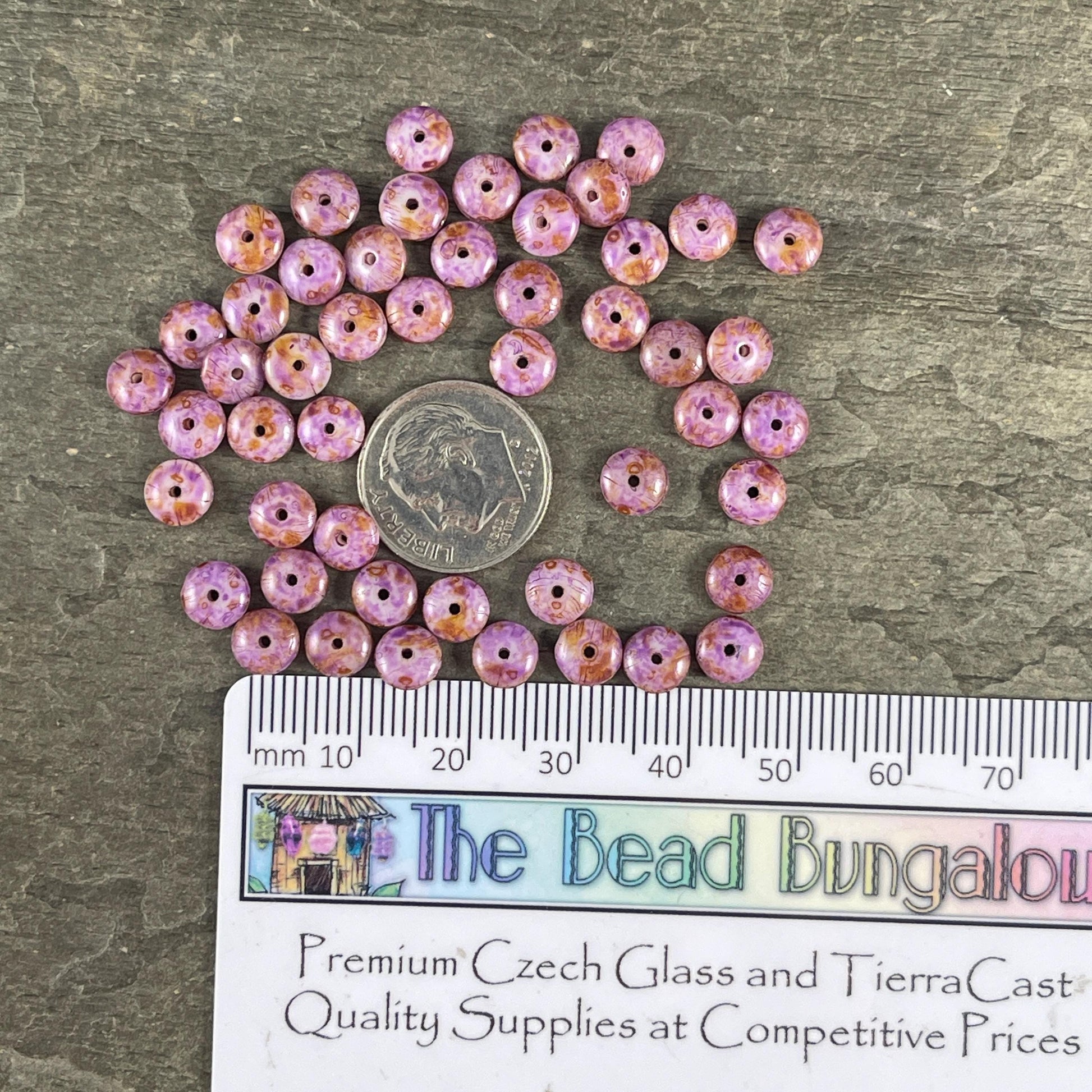 Czech Glass Beads - 6x2mm Heishi Rondelle, Thistle Purple with Picasso Finish (DSC/N-0453) * Qty. 50