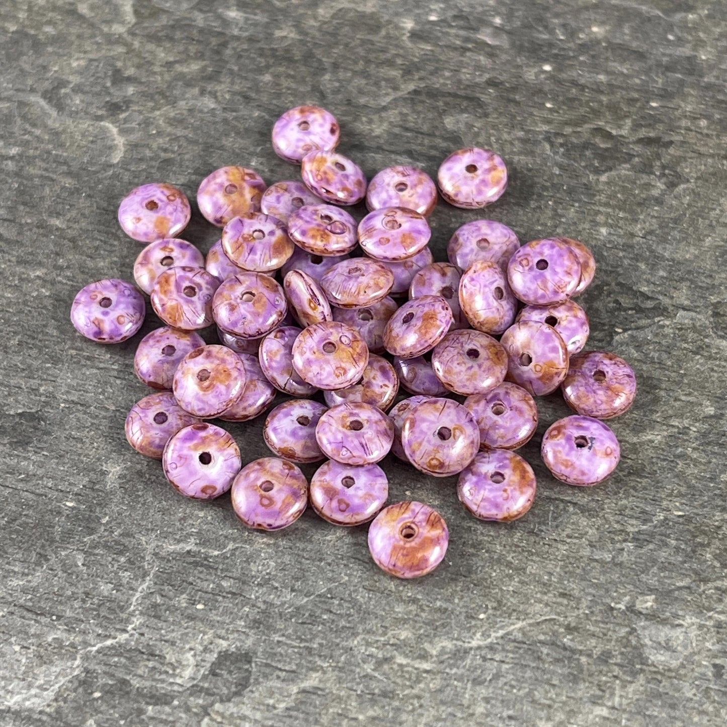 Czech Glass Beads - 6x2mm Heishi Rondelle, Thistle Purple with Picasso Finish (DSC/N-0453) * Qty. 50