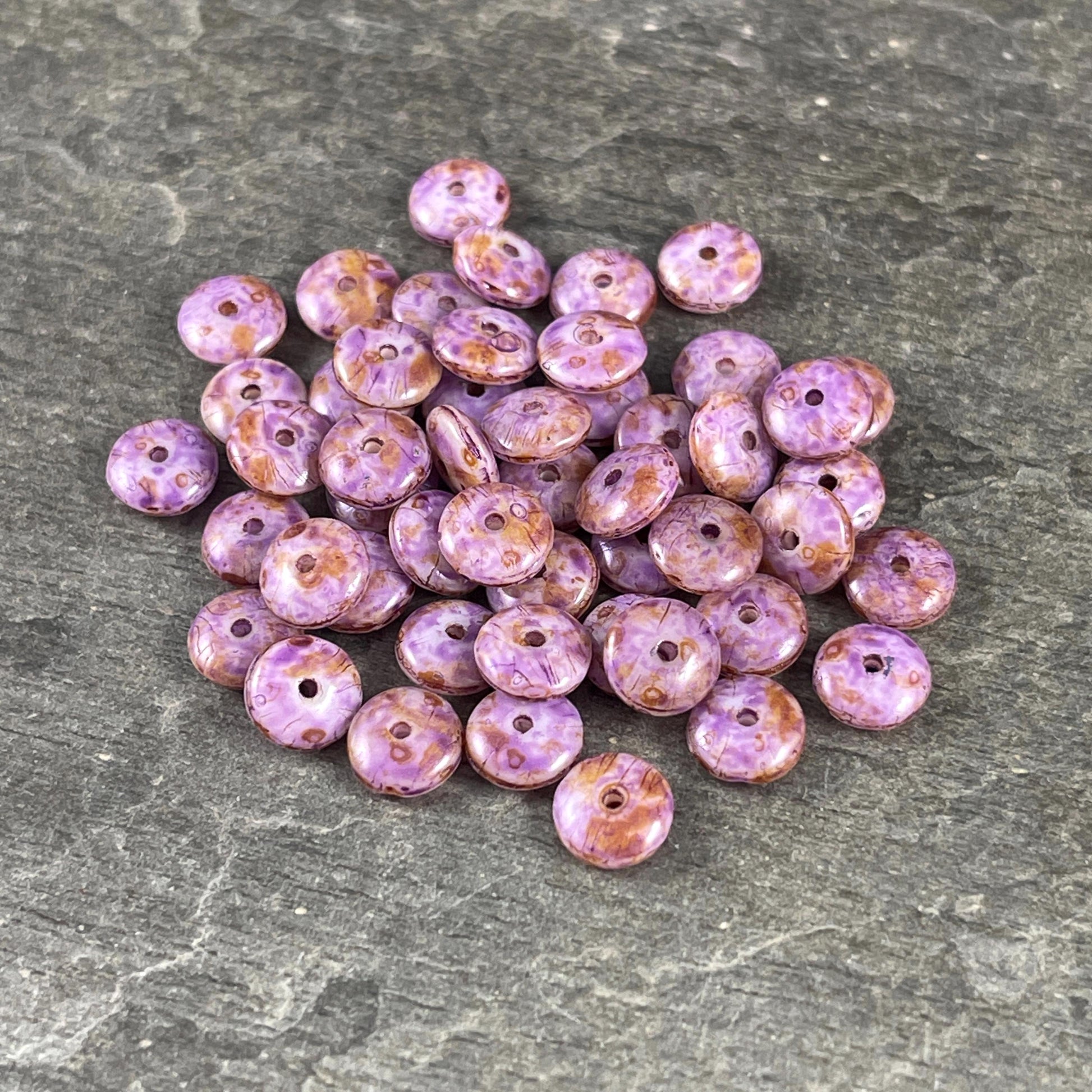 Czech Glass Beads - 6x2mm Heishi Rondelle, Thistle Purple with Picasso Finish (DSC/N-0453) * Qty. 50
