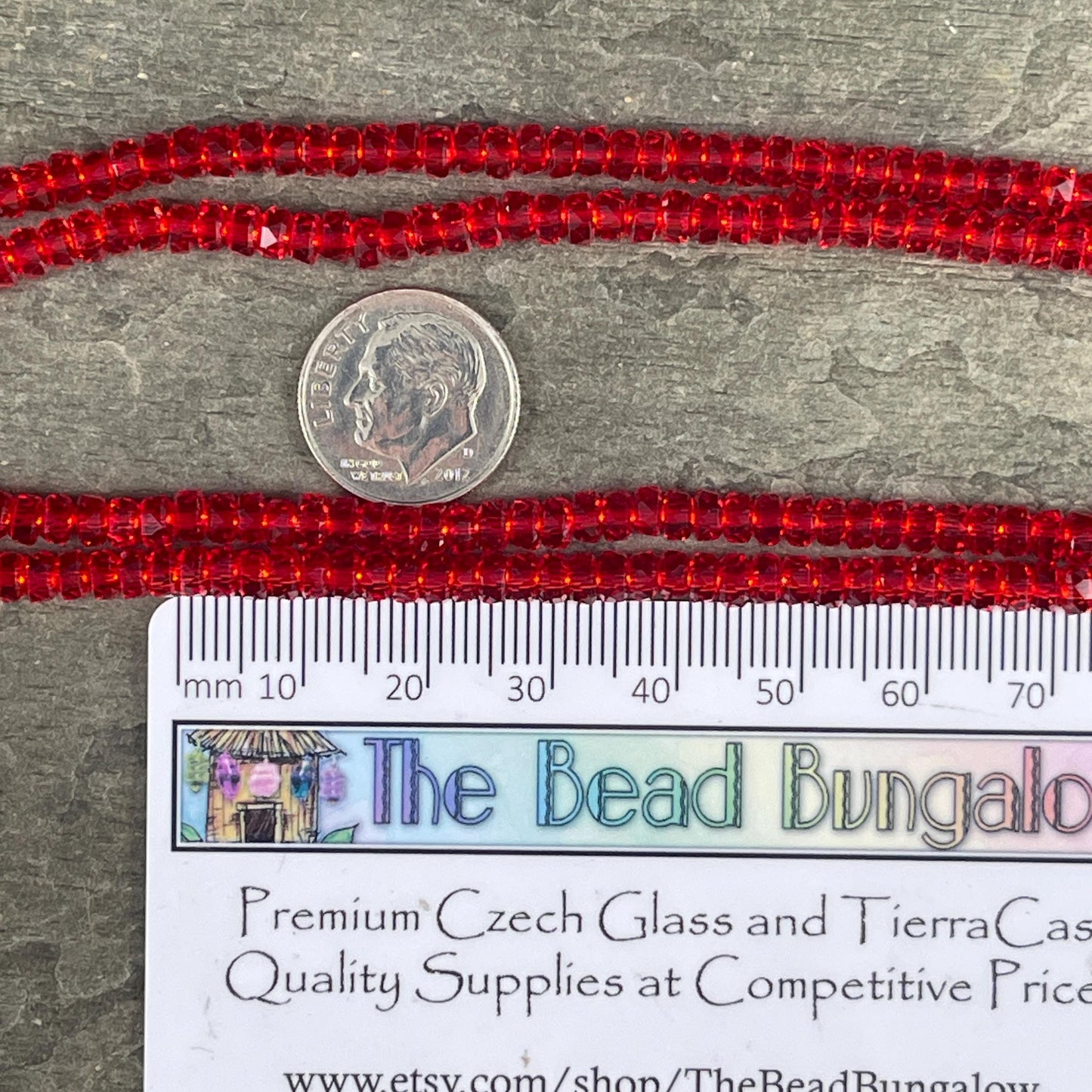 Faceted Glass Beads - 4x2.5mm Heishi Rondelles, Siam Transparent Red (Siam) * 7" Strand
