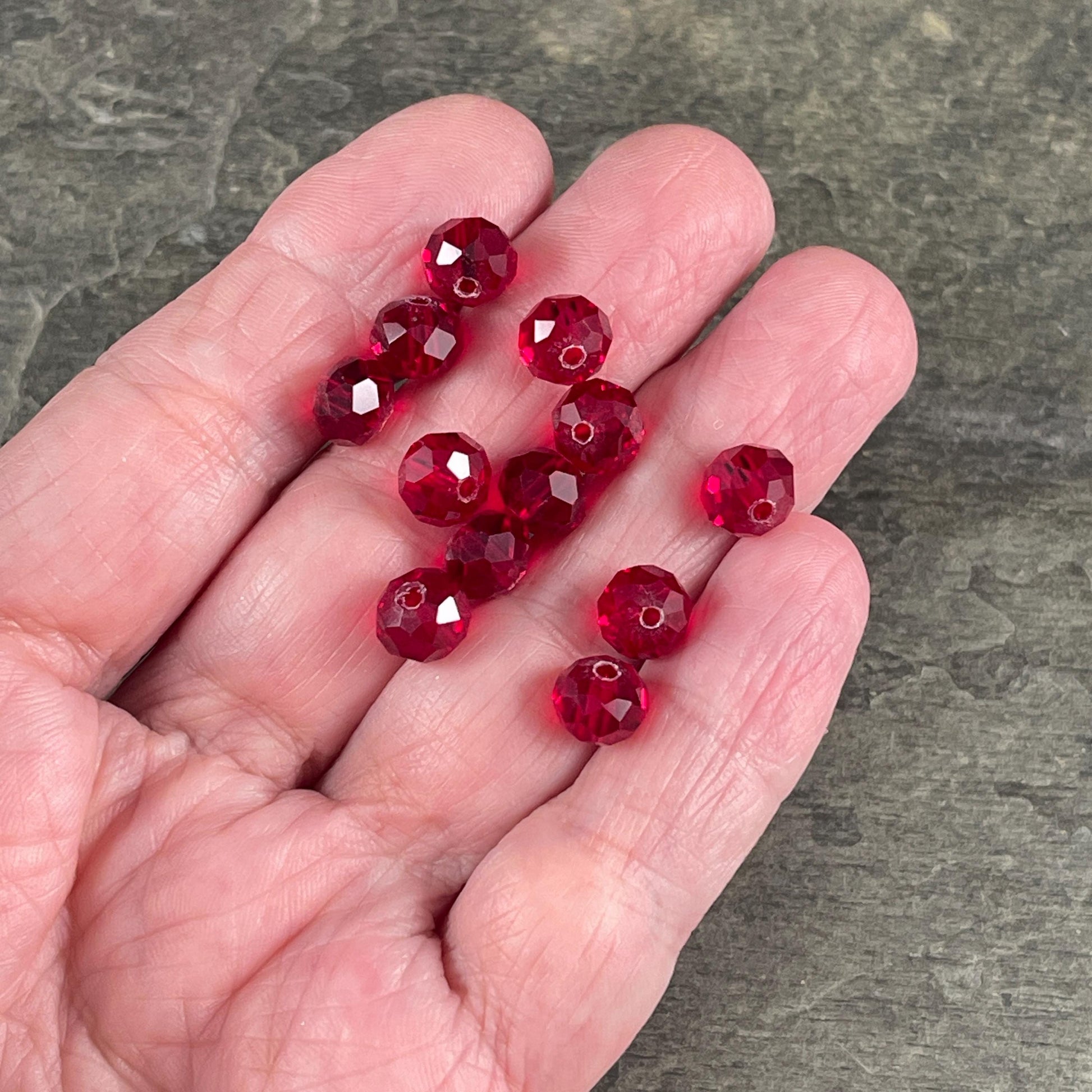 8x6mm Transparent Red Rondelle, Ruby Red Faceted Glass Beads (Ruby-8) * 36 Beads