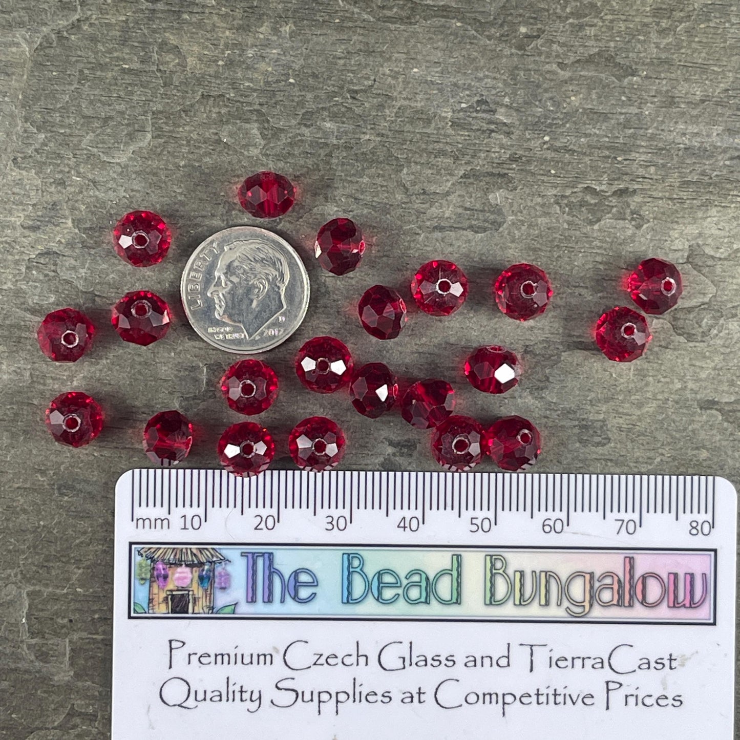 8x6mm Transparent Red Rondelle, Ruby Red Faceted Glass Beads (Ruby-8) * 36 Beads