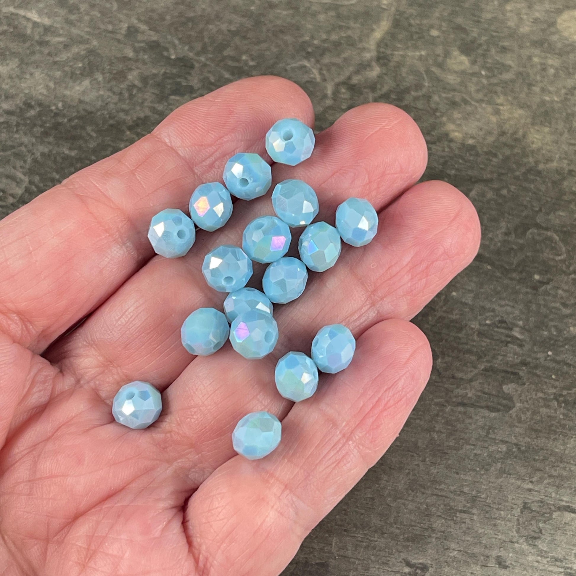 Baby Blue 8x6mm Rondelle, Pastel Blue Faceted Glass Beads with AB Finish (PastelBlueAB-8) * 36 Beads