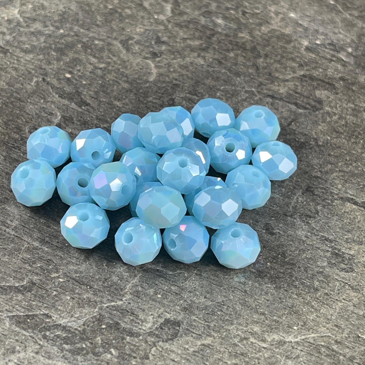 Baby Blue 8x6mm Rondelle, Pastel Blue Faceted Glass Beads with AB Finish (PastelBlueAB-8) * 36 Beads