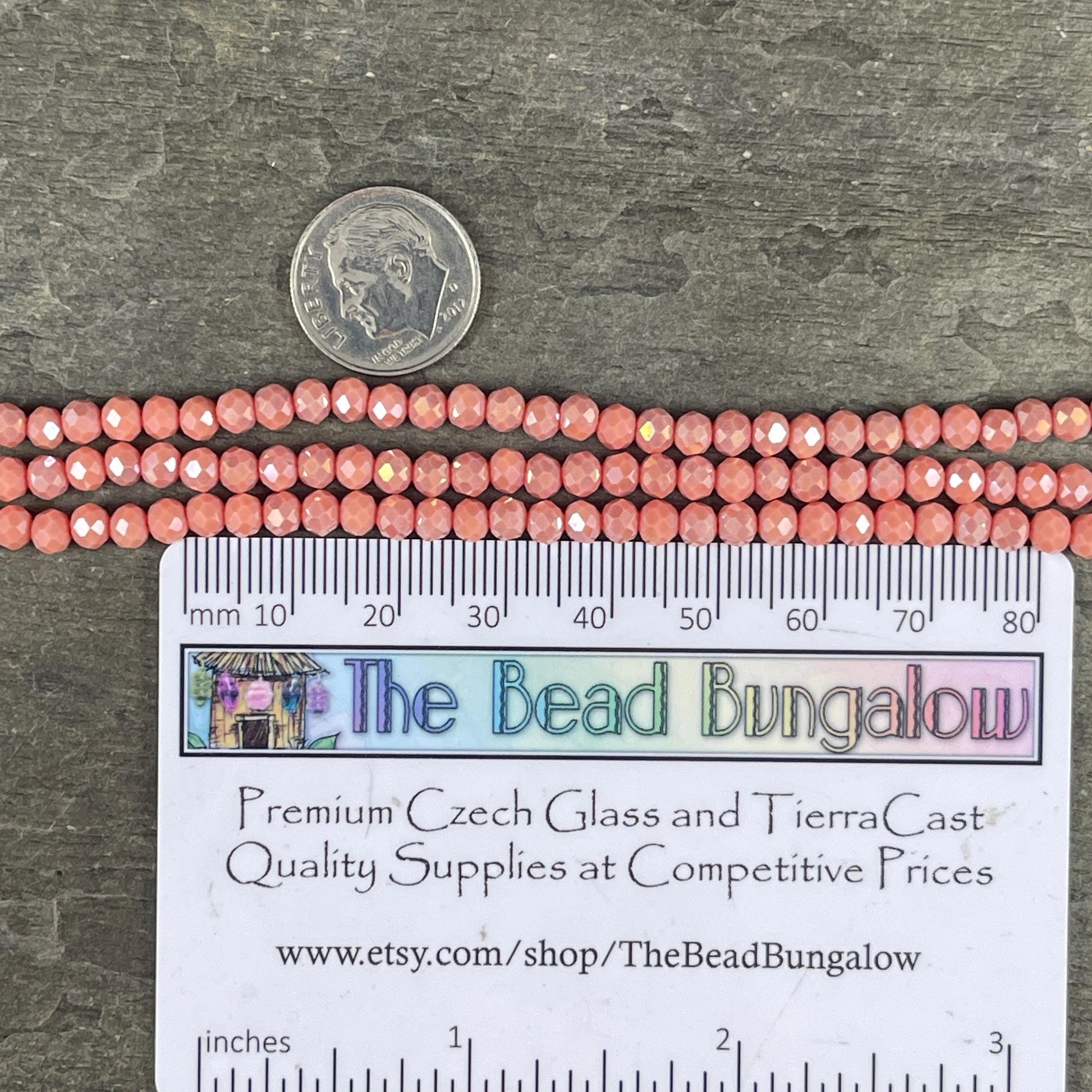 Light Salmon 4x3mm Faceted Glass Beads, Pinkish Orange Glass Beads with AB Finish (Salmon-4) * 100 Beads