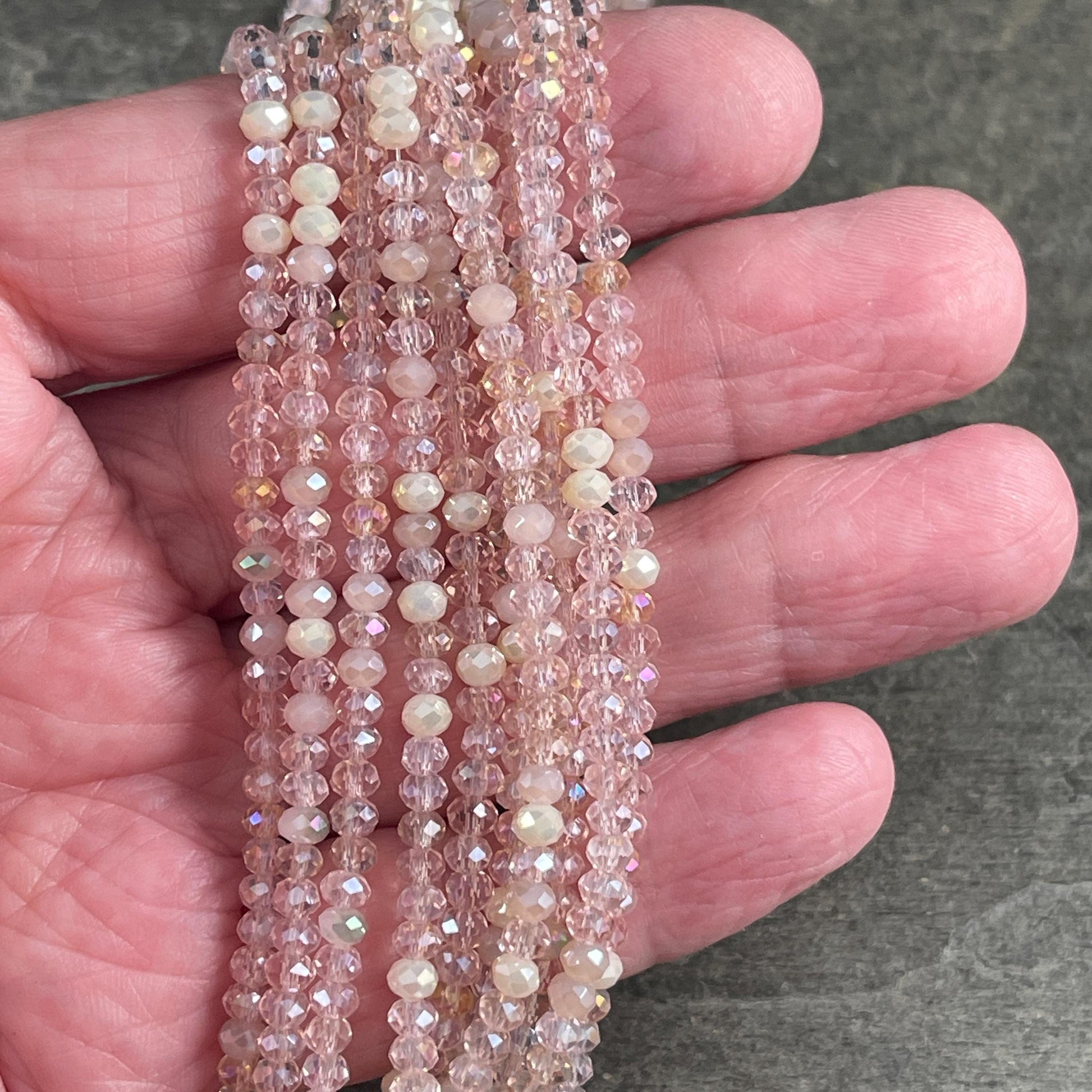 Tiny Mixed Glass Beads, Pale Vintage Pink and Beige 3x2mm Faceted Glass Beads (Vintage Pink) - 15" Strand