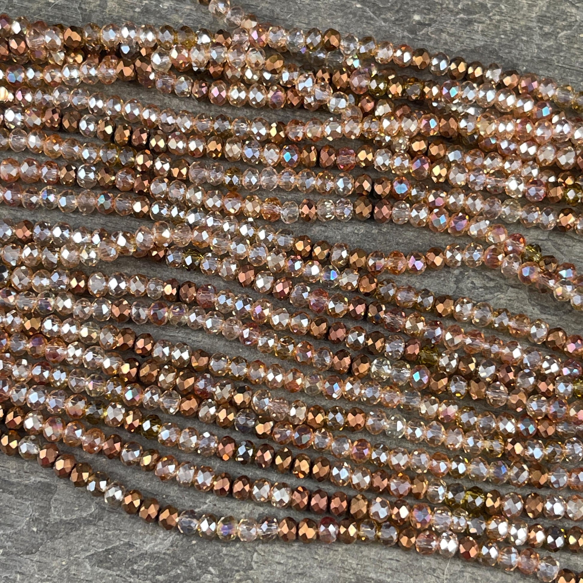 Tiny Mixed Glass Beads, Bronze, Honey Gold and Topaz 3x2mm Faceted Glass Beads (Glitzy Gold) - 15" Strand