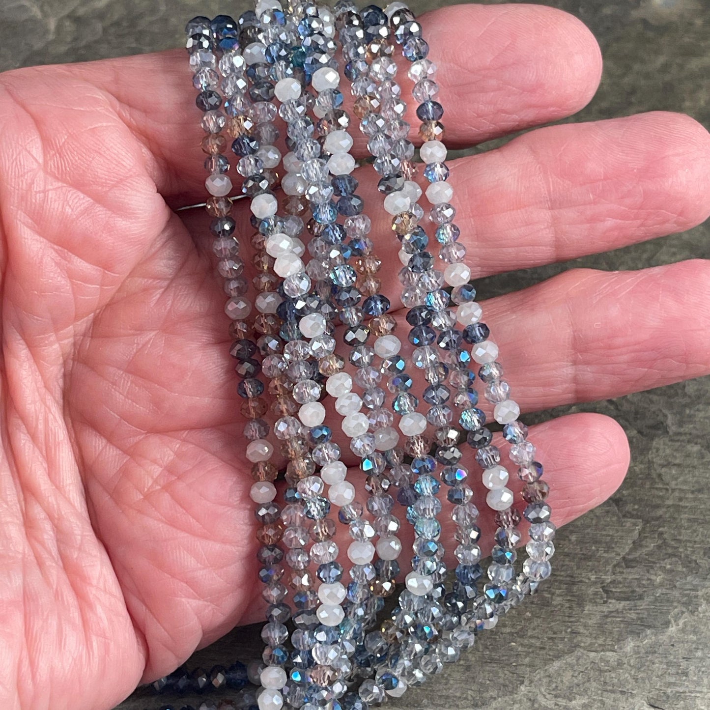 Tiny Mixed Glass Beads, Sapphire and Light Blue 3x2mm Faceted Glass Beads (Denim Blues) - 15" Strand