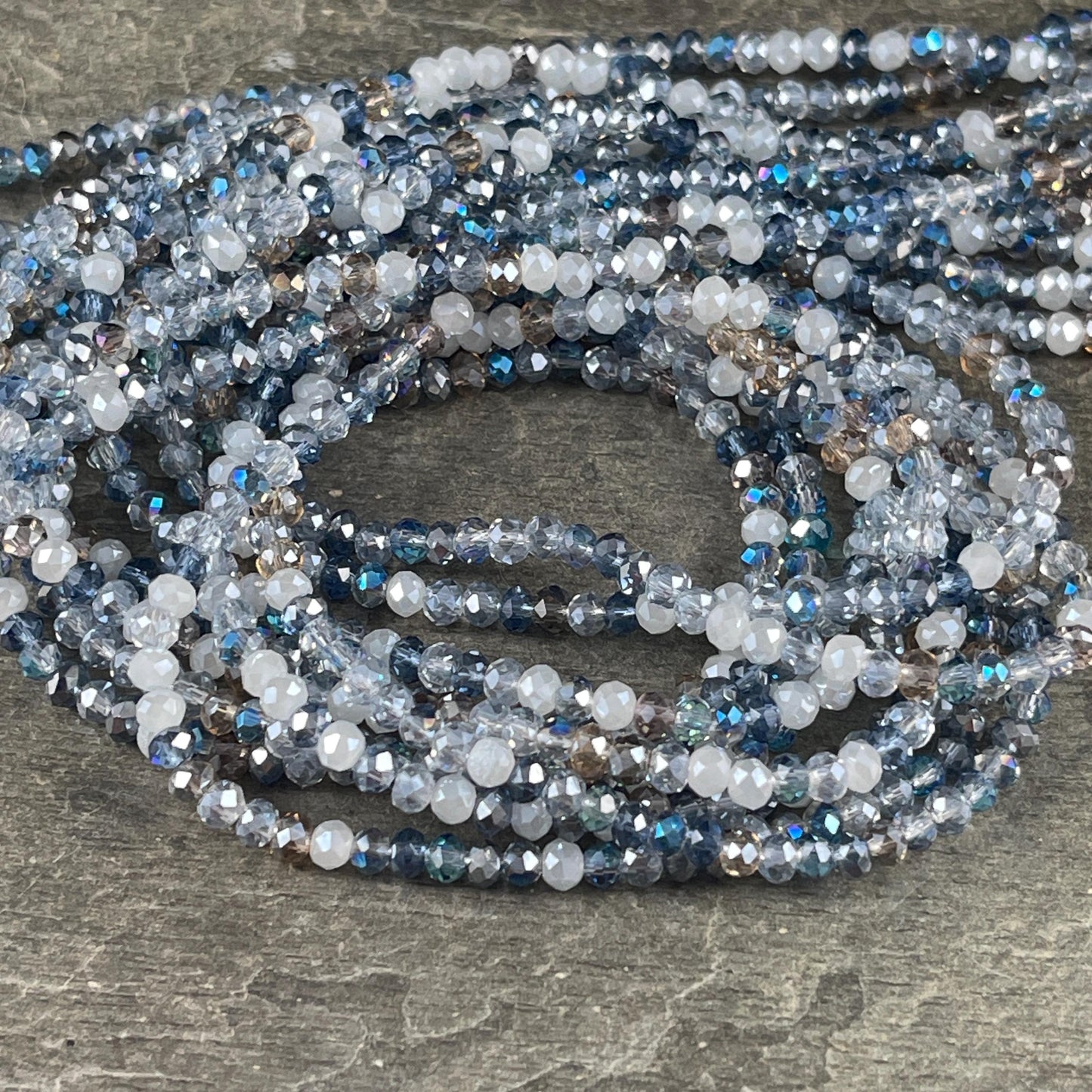 Tiny Mixed Glass Beads, Sapphire and Light Blue 3x2mm Faceted Glass Beads (Denim Blues) - 15" Strand
