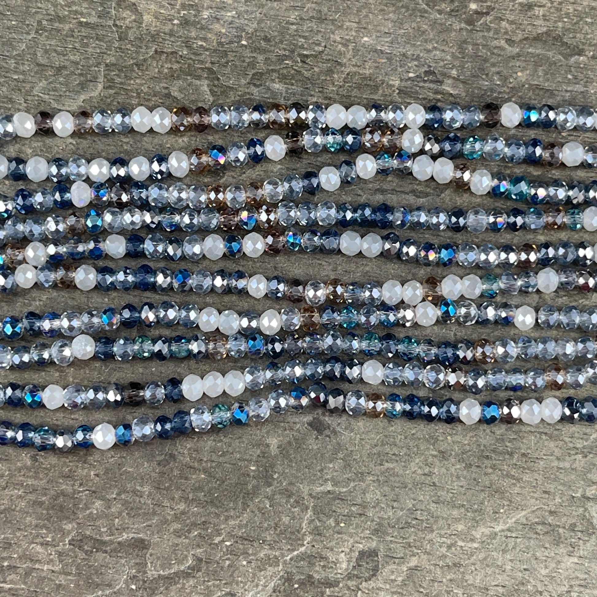 Tiny Mixed Glass Beads, Sapphire and Light Blue 3x2mm Faceted Glass Beads (Denim Blues) - 15" Strand