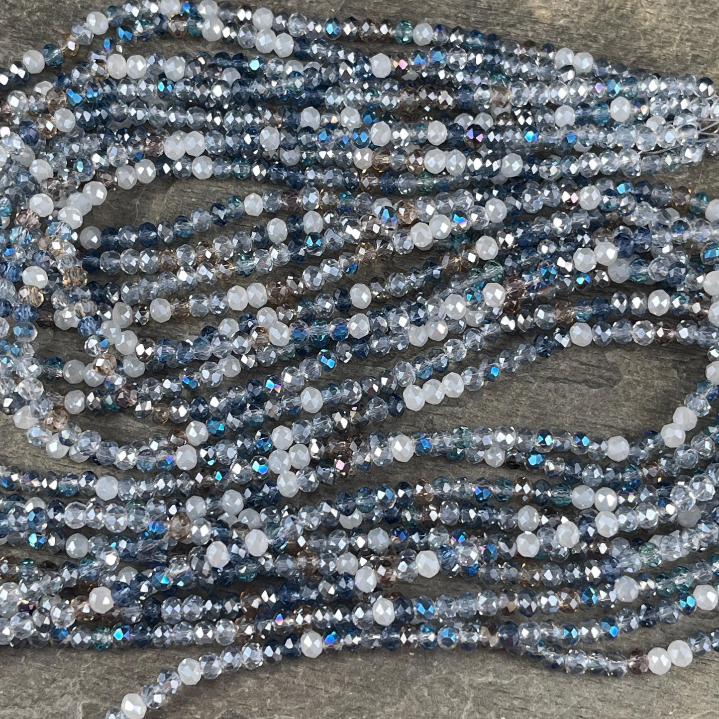 Tiny Mixed Glass Beads, Sapphire and Light Blue 3x2mm Faceted Glass Beads (Denim Blues) - 15" Strand