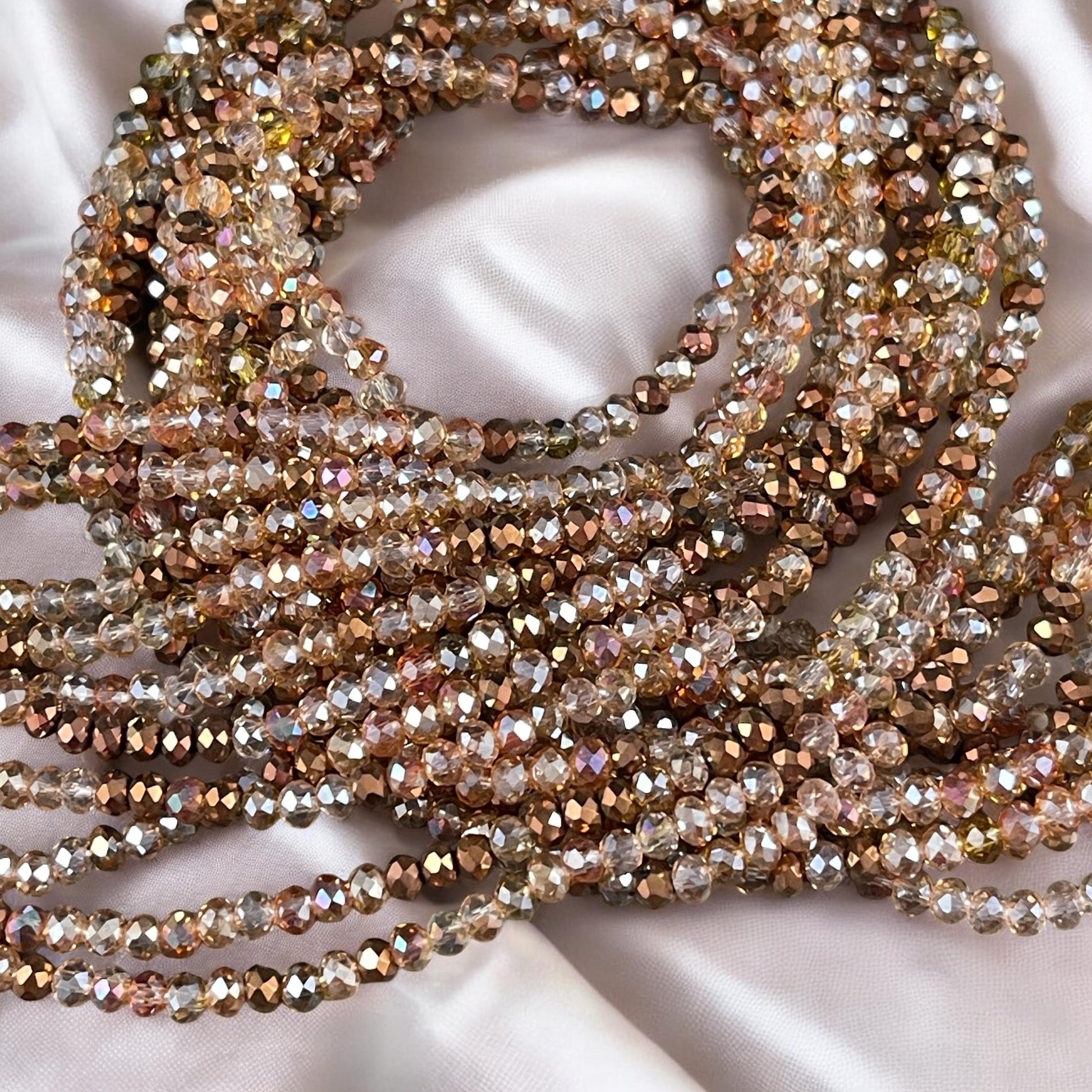 Tiny Mixed Glass Beads, Bronze, Honey Gold and Topaz 3x2mm Faceted Glass Beads (Glitzy Gold) - 15" Strand