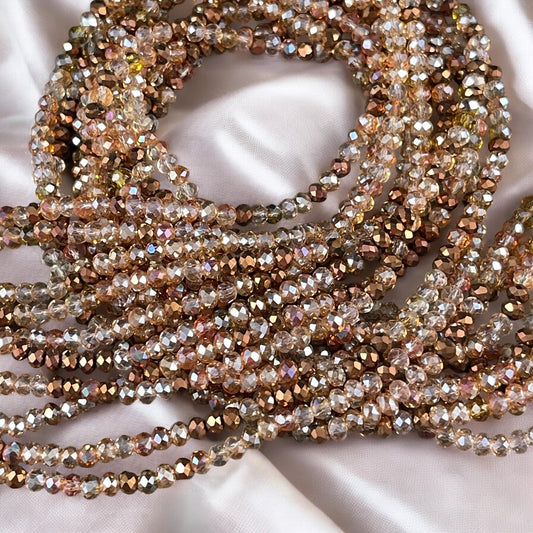 Tiny Mixed Glass Beads, Bronze, Honey Gold and Topaz 3x2mm Faceted Glass Beads (Glitzy Gold) - 15" Strand