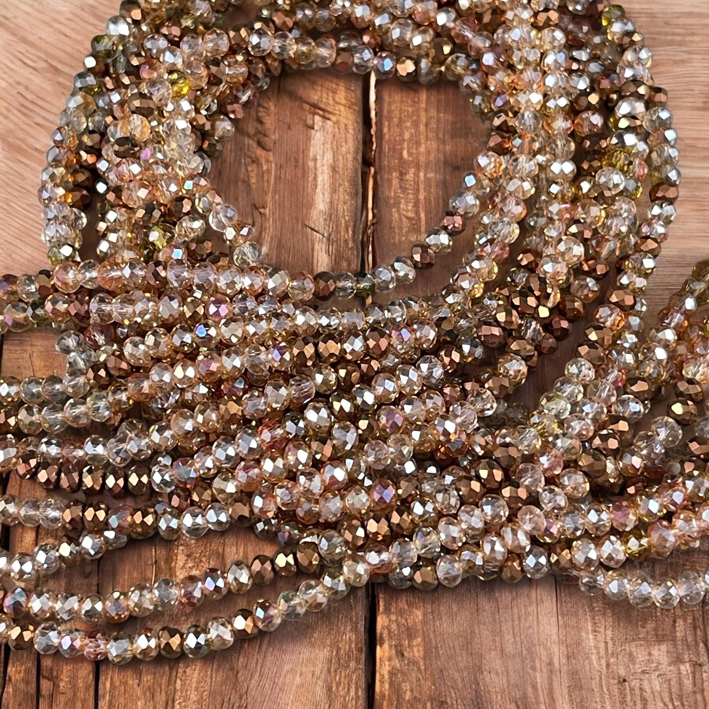 Tiny Mixed Glass Beads, Bronze, Honey Gold and Topaz 3x2mm Faceted Glass Beads (Glitzy Gold) - 15" Strand