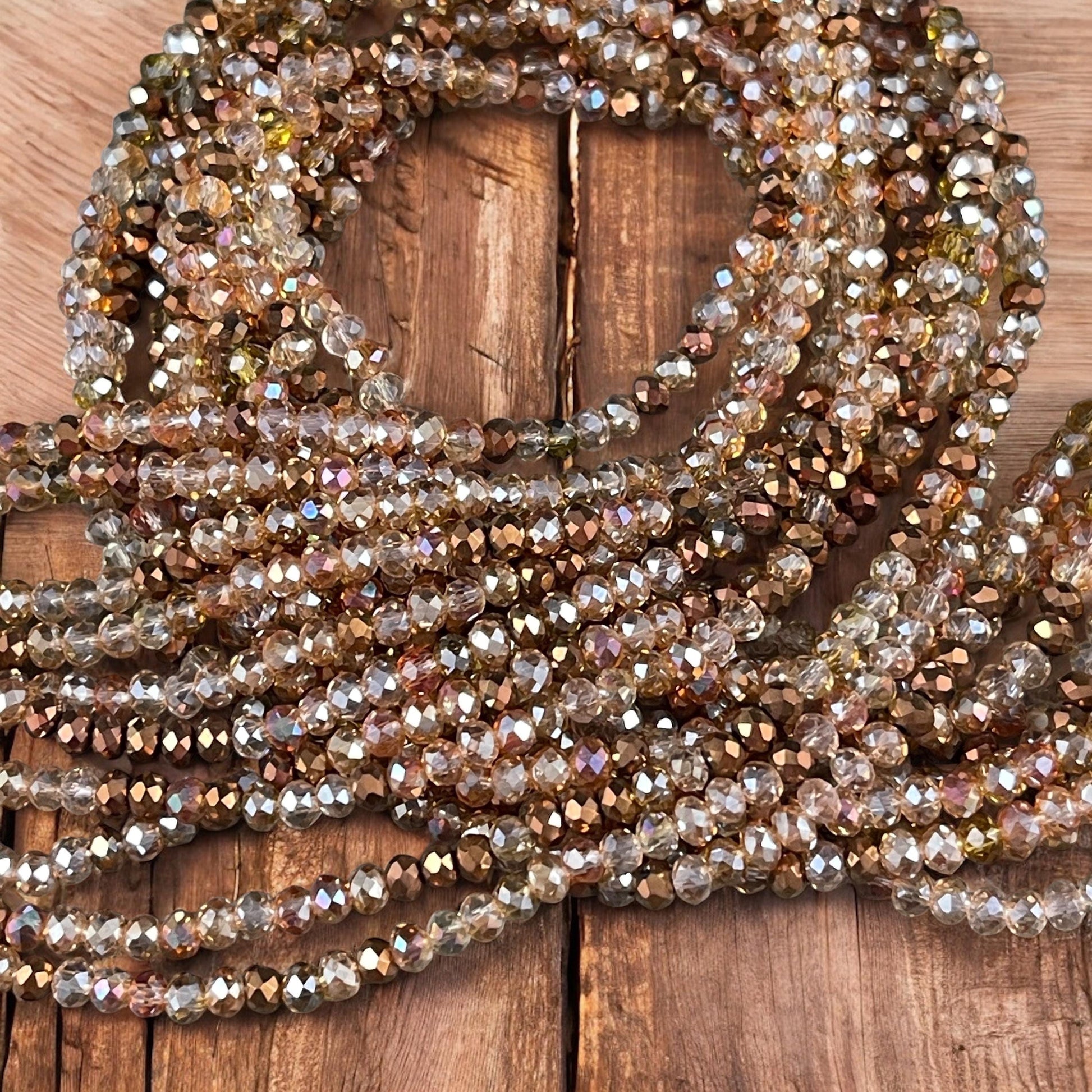 Tiny Mixed Glass Beads, Bronze, Honey Gold and Topaz 3x2mm Faceted Glass Beads (Glitzy Gold) - 15" Strand