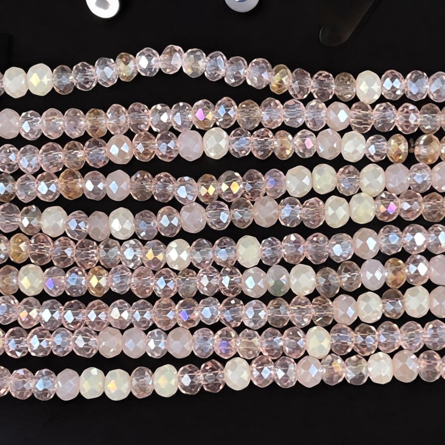 Tiny Mixed Glass Beads, Pale Vintage Pink and Beige 3x2mm Faceted Glass Beads (Vintage Pink) - 15" Strand
