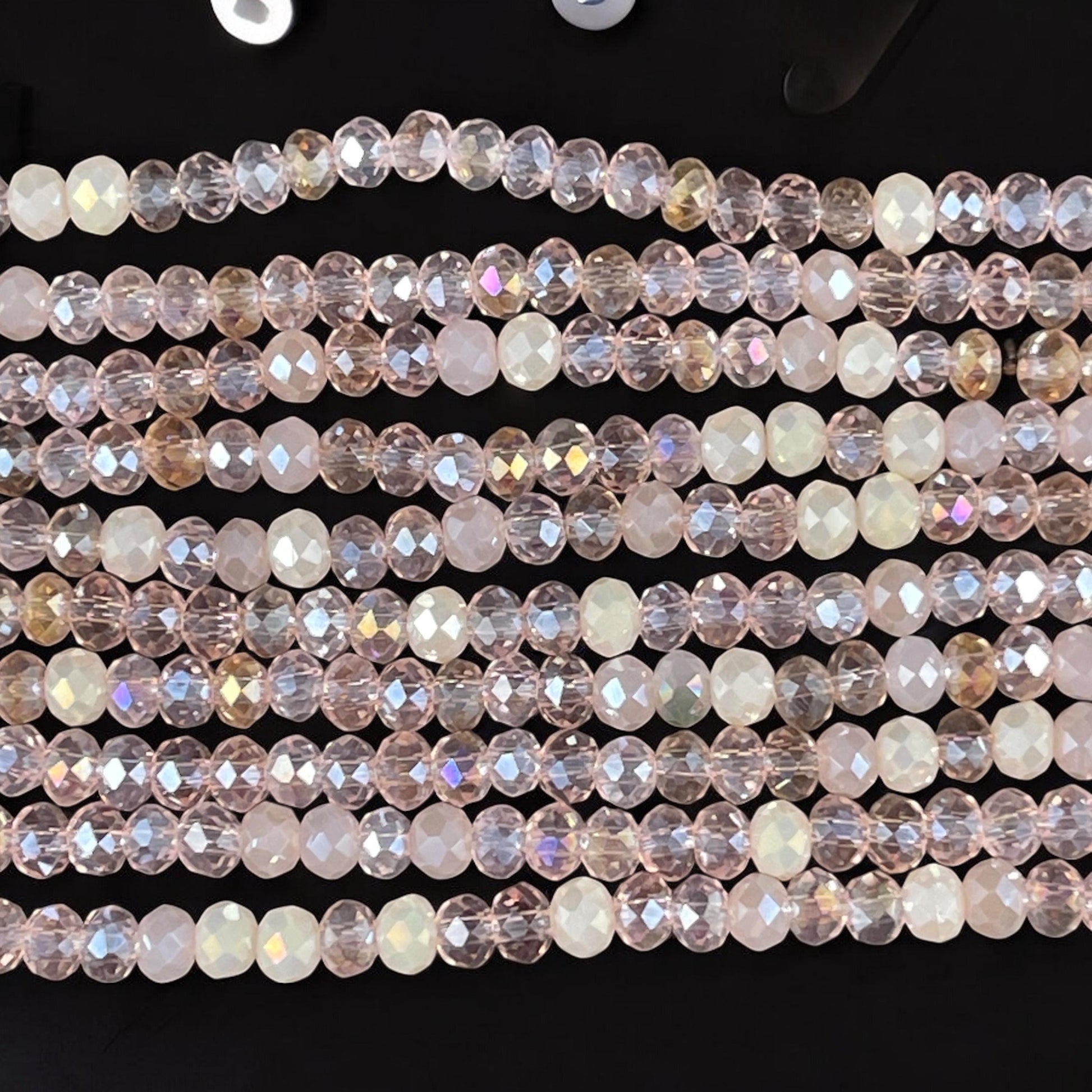 Tiny Mixed Glass Beads, Pale Vintage Pink and Beige 3x2mm Faceted Glass Beads (Vintage Pink) - 15" Strand