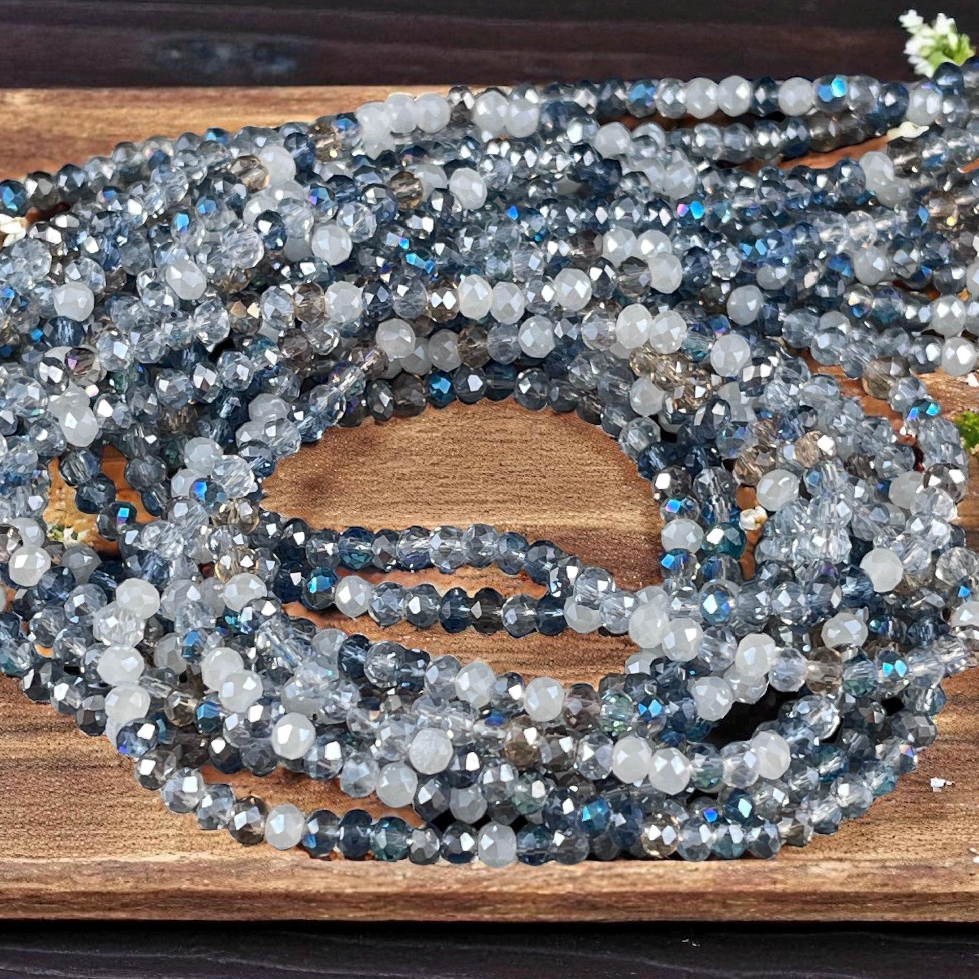 Tiny Mixed Glass Beads, Sapphire and Light Blue 3x2mm Faceted Glass Beads (Denim Blues) - 15" Strand