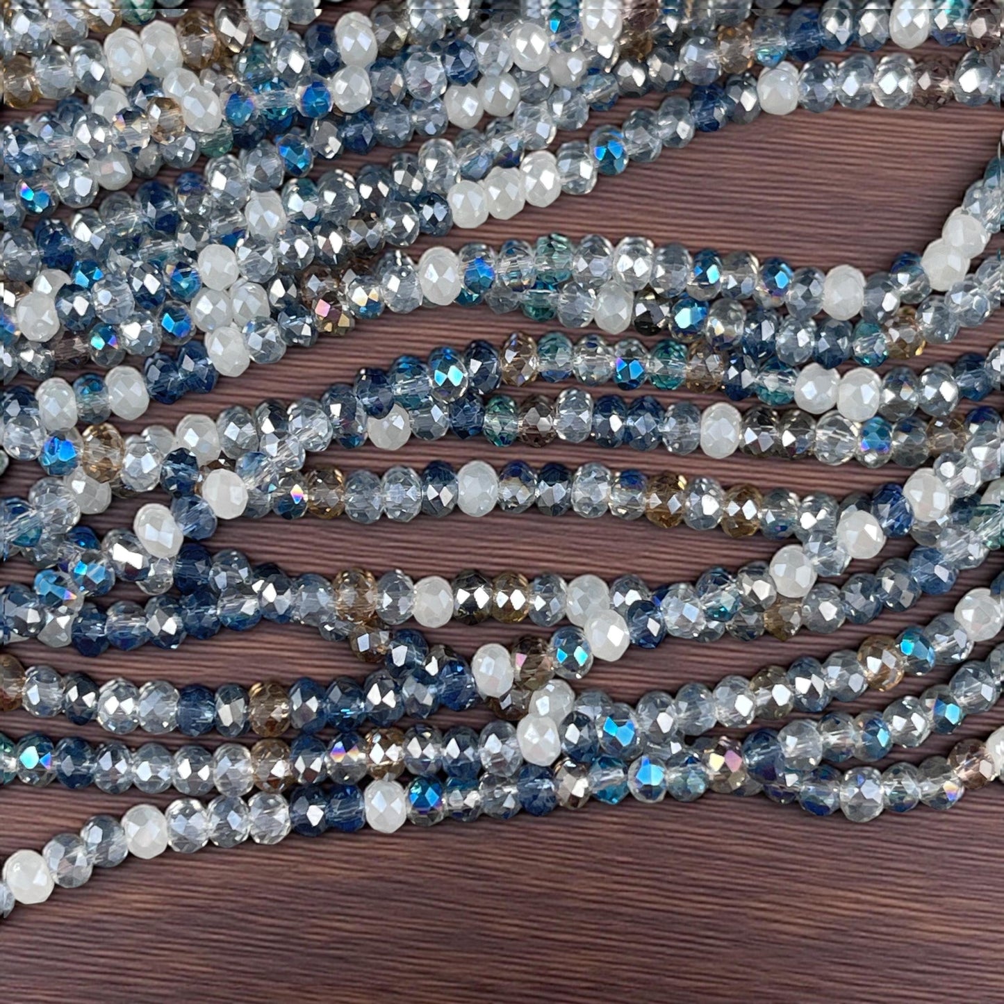 Tiny Mixed Glass Beads, Sapphire and Light Blue 3x2mm Faceted Glass Beads (Denim Blues) - 15" Strand