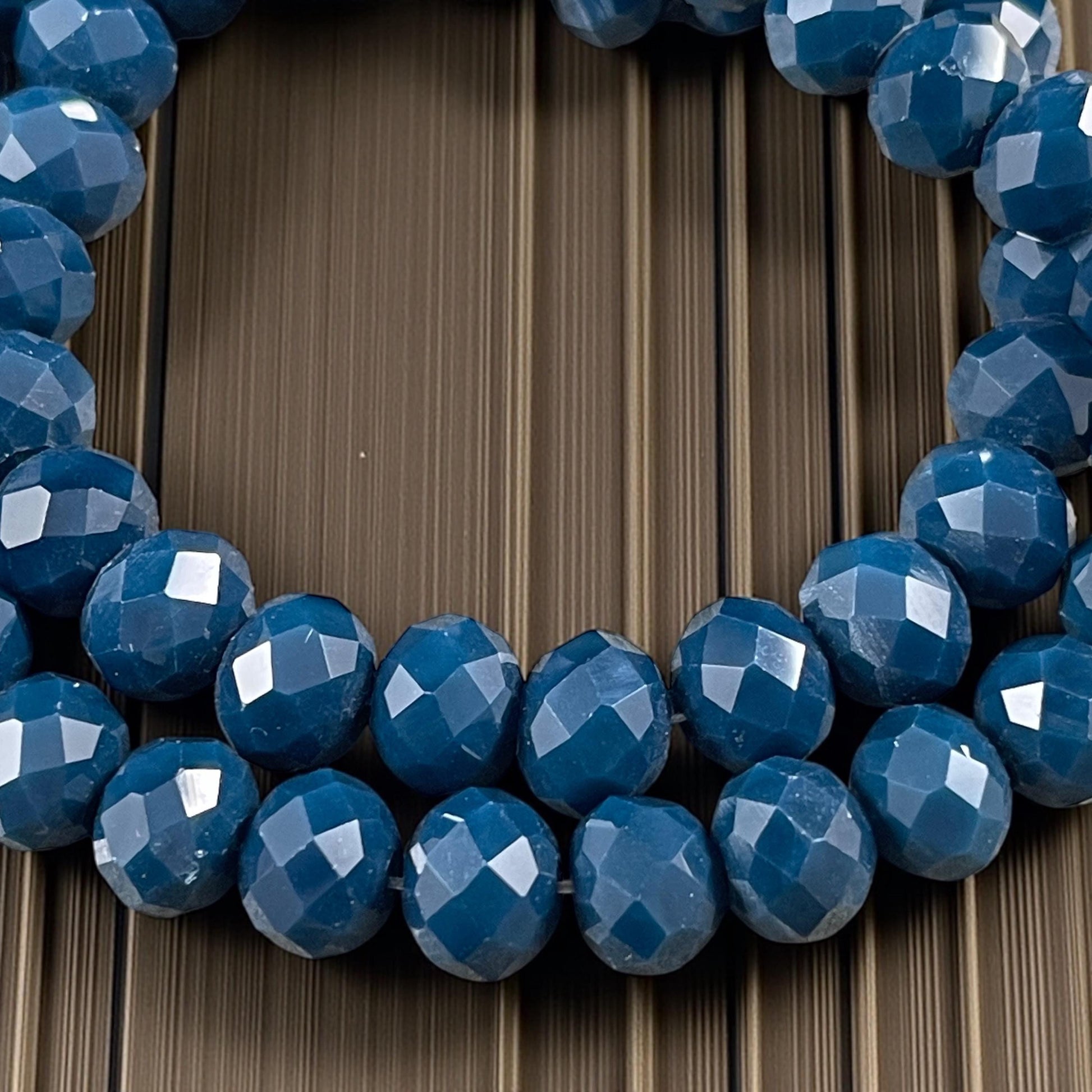 9.5mm Faceted Glass Beads, Opaque Navy Blue Rondelles (Navy-9) * 30 Beads