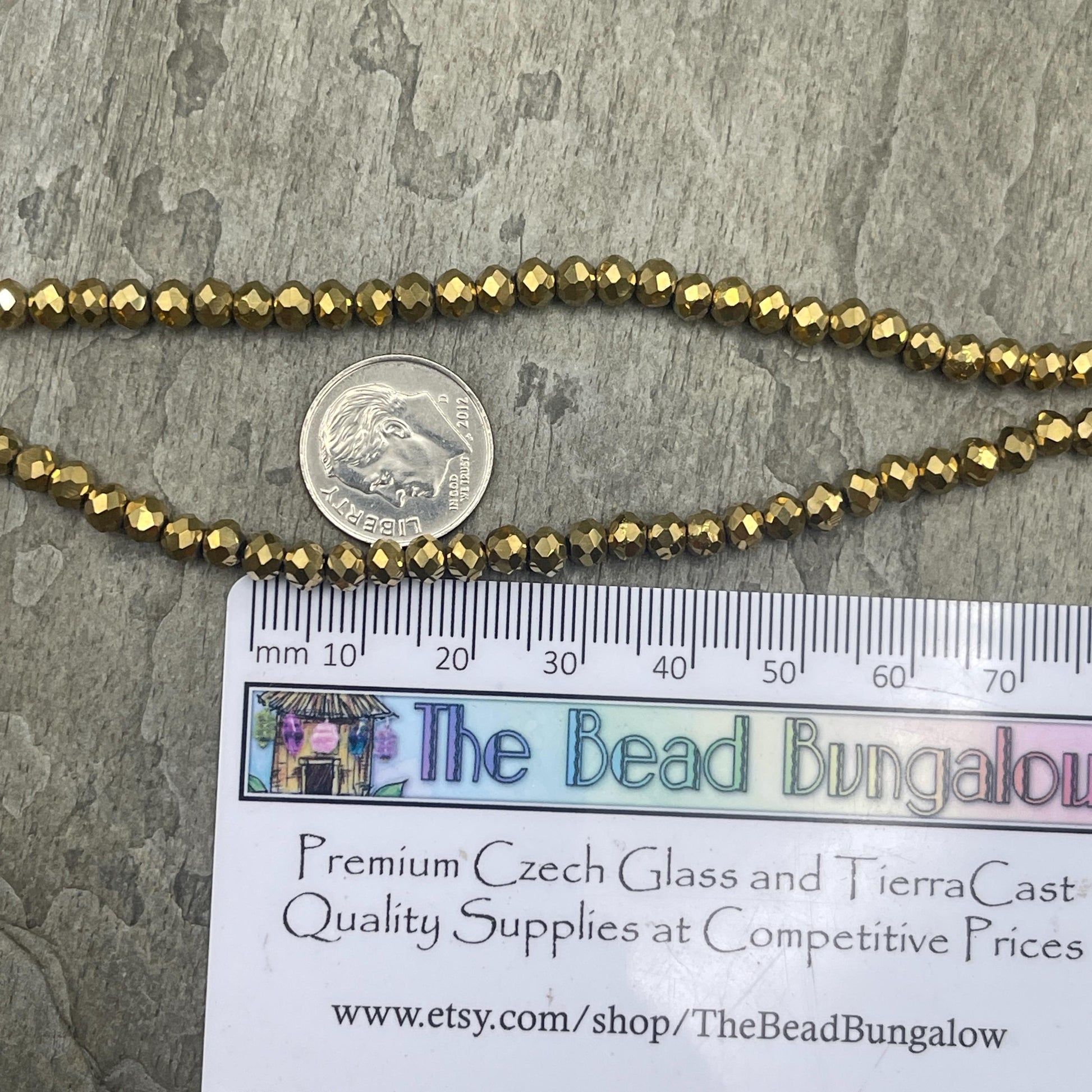 Metallic Antiqued Gold 4mm Faceted Glass Beads, Electroplated Gold Rondelles (AntiquedGold-4) * 100 Beads