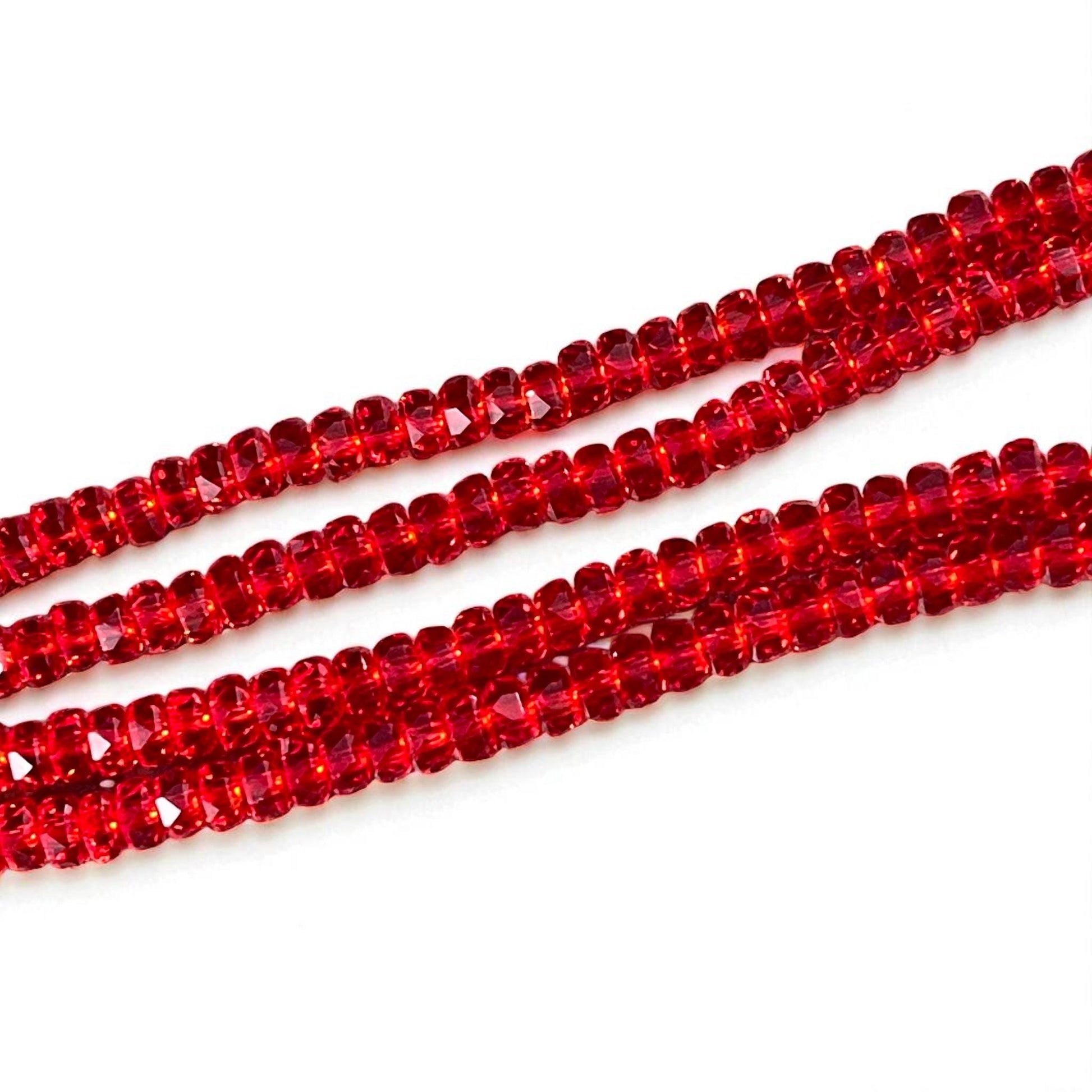 Faceted Glass Beads - 4x2.5mm Heishi Rondelles, Siam Transparent Red (Siam) * 7" Strand