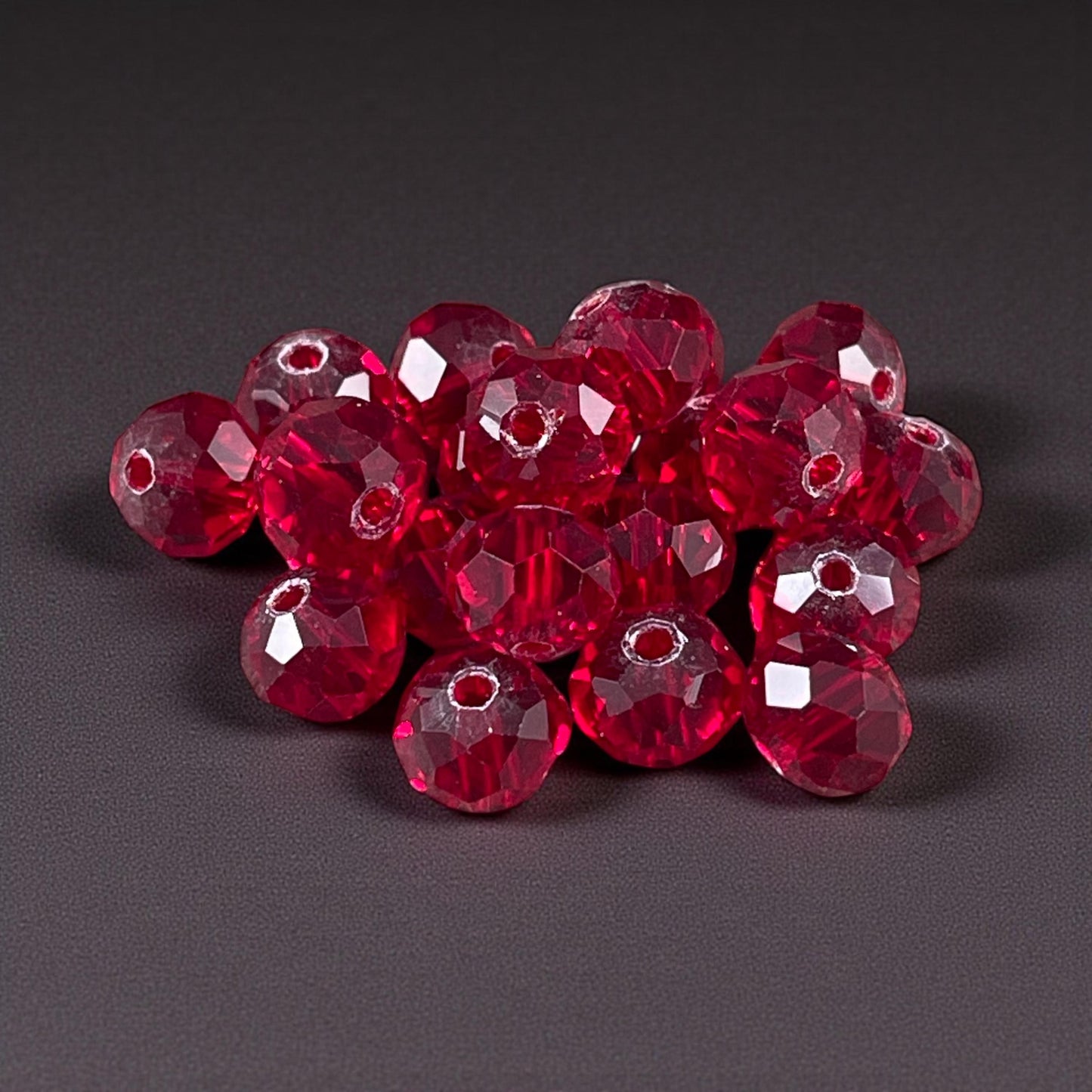 8x6mm Transparent Red Rondelle, Ruby Red Faceted Glass Beads (Ruby-8) * 36 Beads