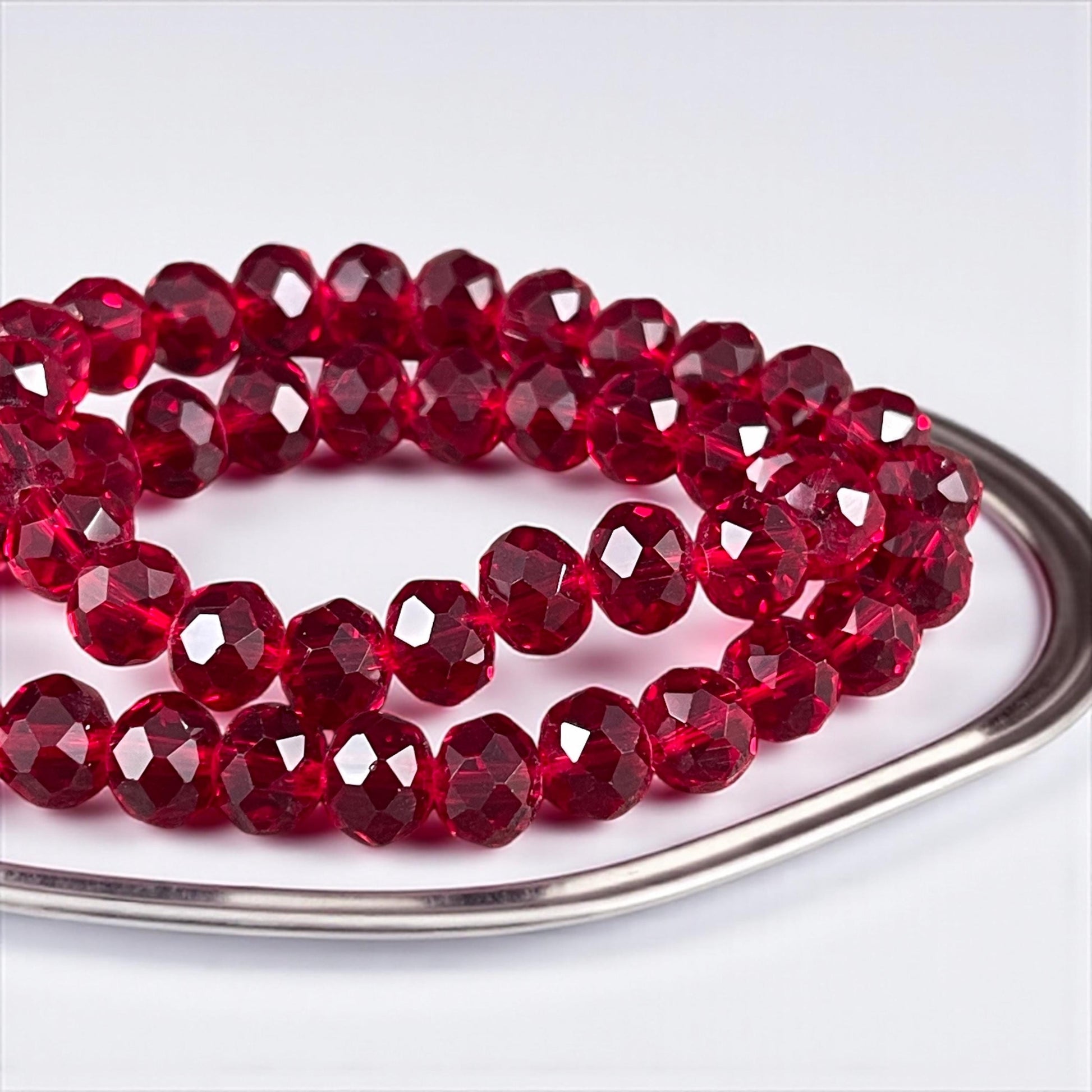 8x6mm Transparent Red Rondelle, Ruby Red Faceted Glass Beads (Ruby-8) * 36 Beads