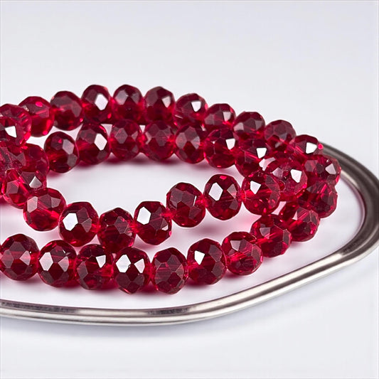 8x6mm Transparent Red Rondelle, Ruby Red Faceted Glass Beads (Ruby-8) * 36 Beads