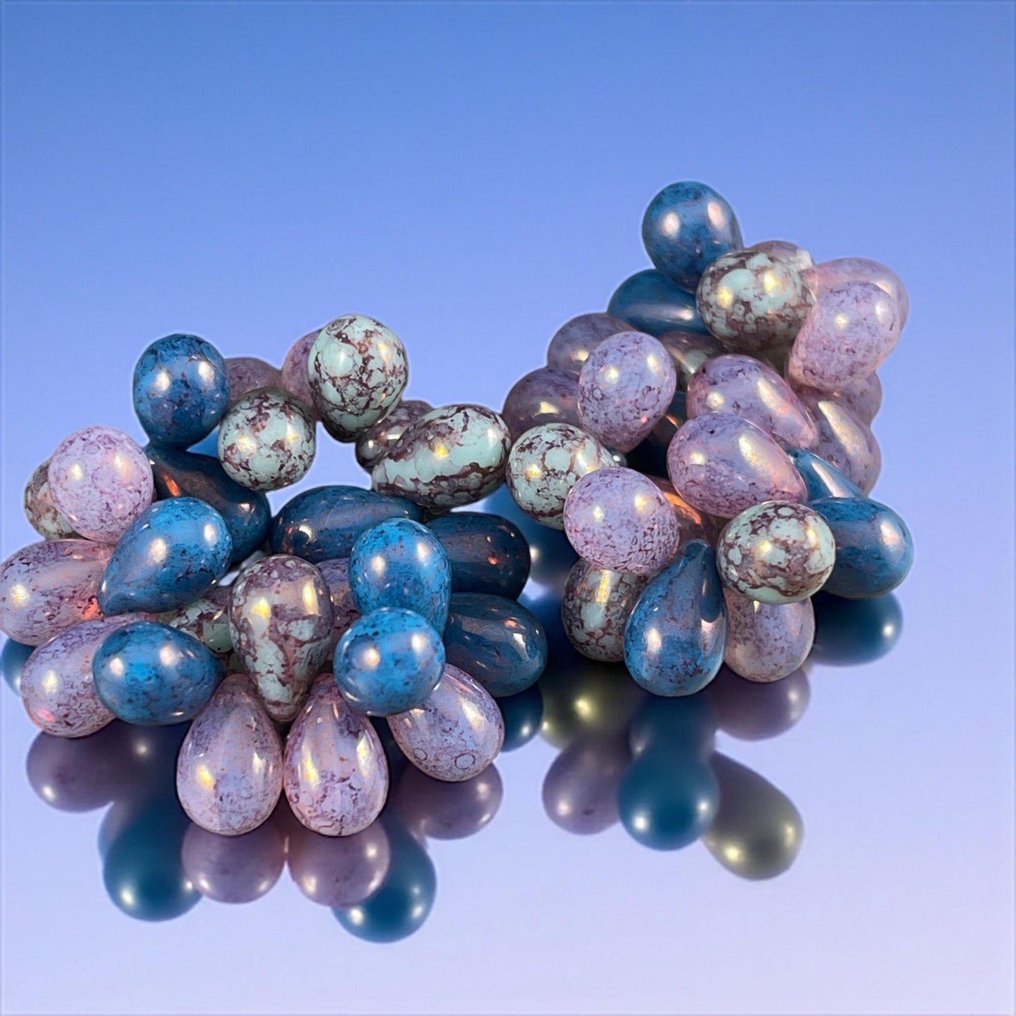 Czech Glass Beads - 6x9mm Tri-Color Mix of Briolette Teardrop Beads, Purple and Blue Beads (DRO/N-0072) * Qty. 25