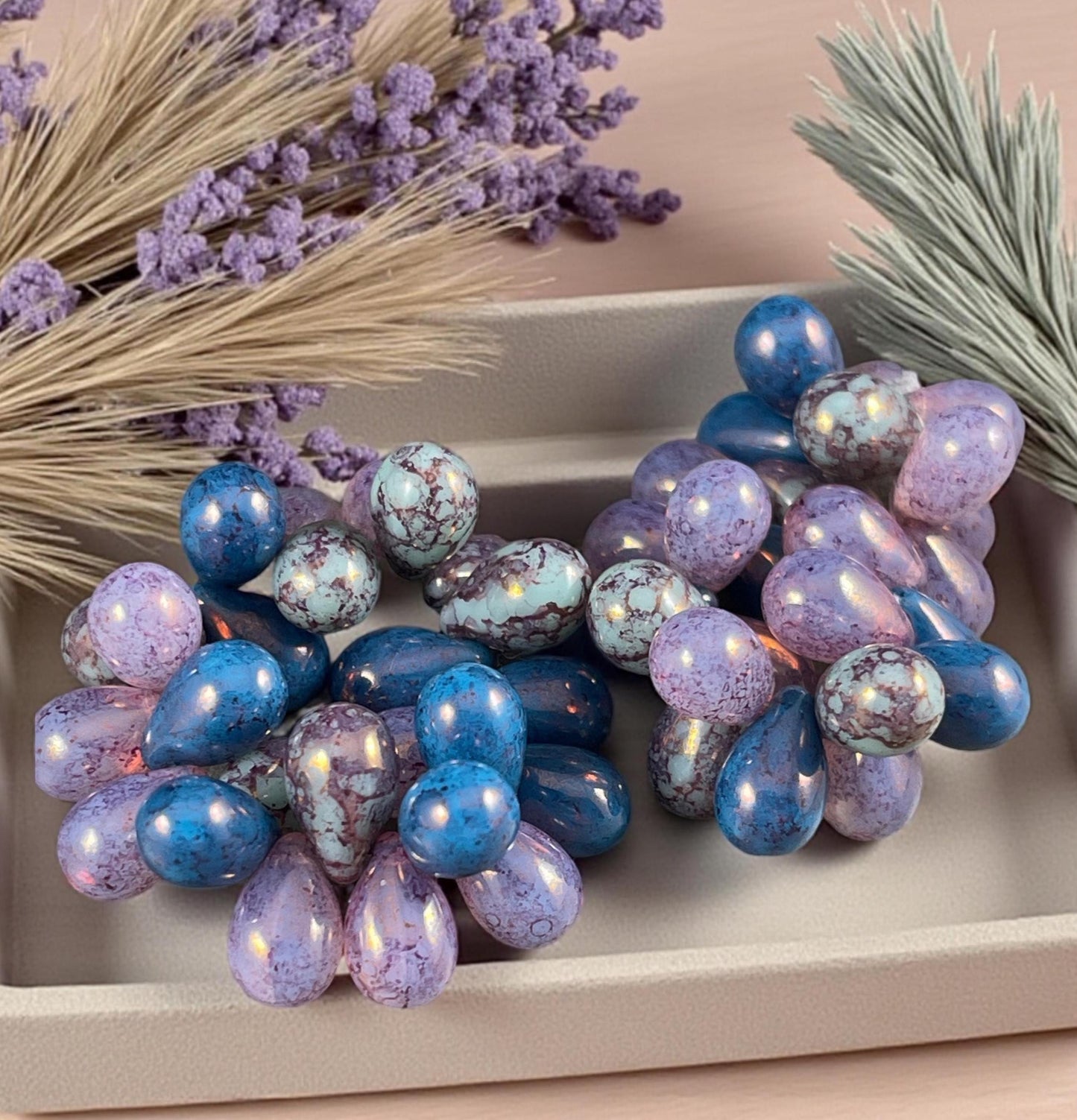 Czech Glass Beads - 6x9mm Tri-Color Mix of Briolette Teardrop Beads, Purple and Blue Beads (DRO/N-0072) * Qty. 25