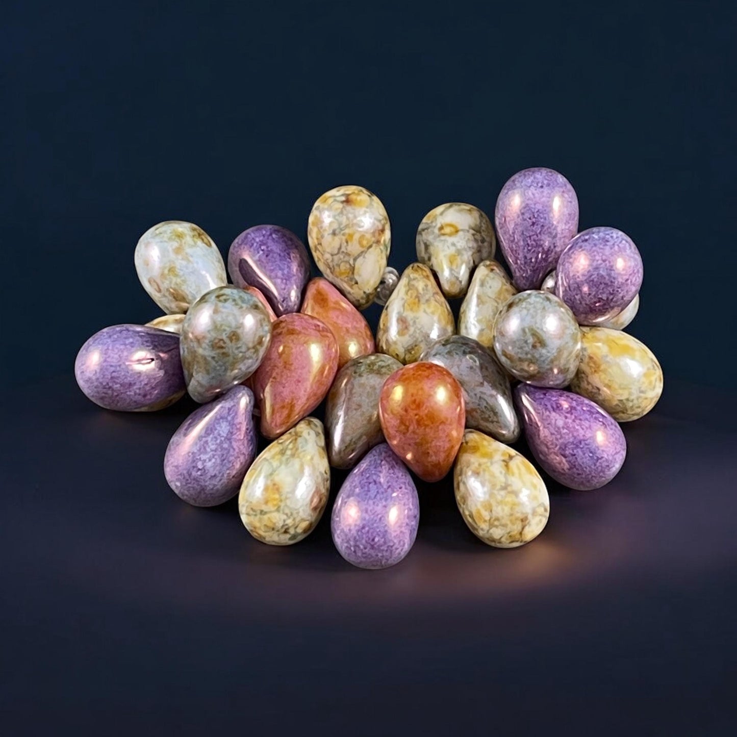 Czech Glass Beads - 6x9mm Colorful Mix of Briolette Teardrop Beads, Purple, Blue Rust and Green Luster (DRO/N-1405) * Qty. 25