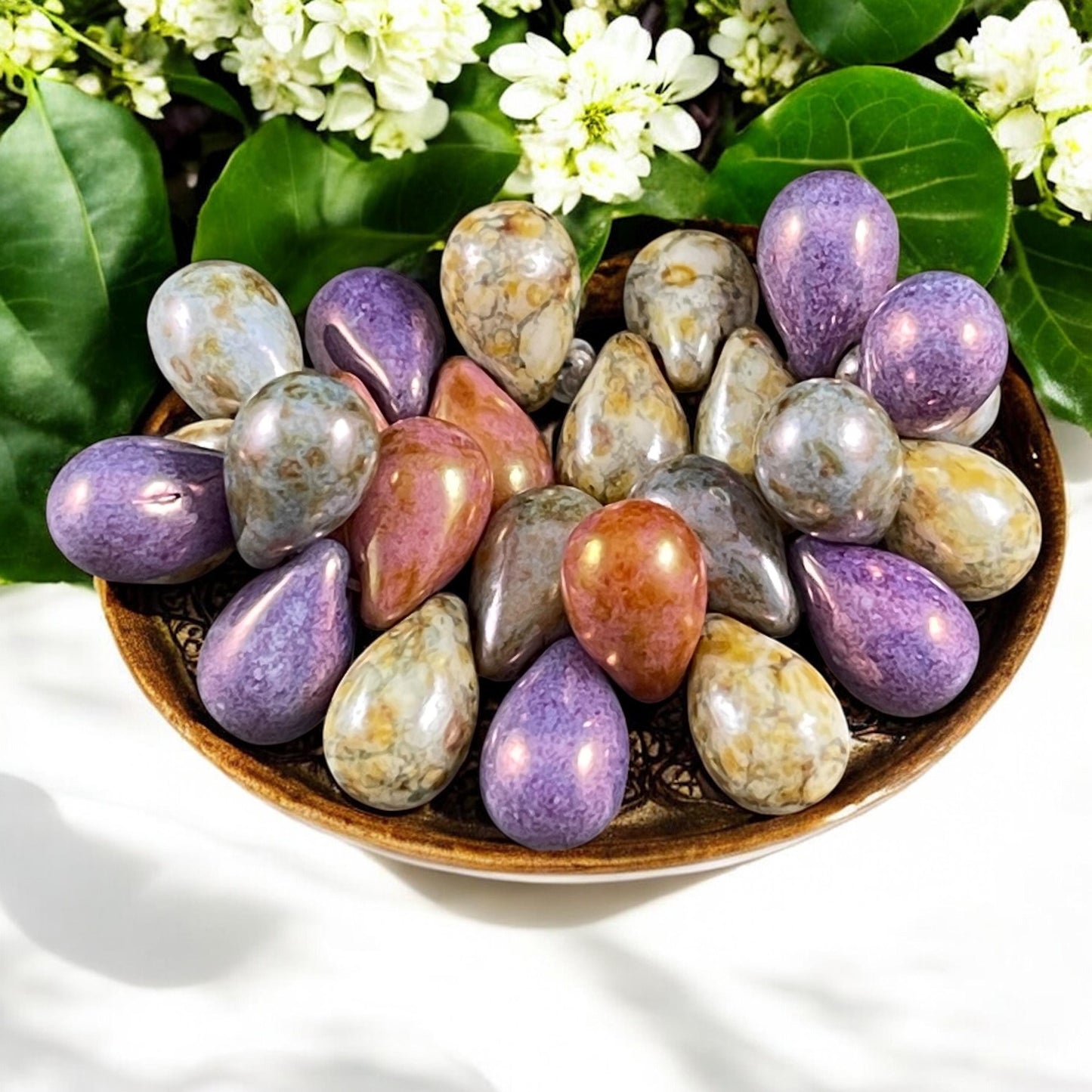 Czech Glass Beads - 6x9mm Colorful Mix of Briolette Teardrop Beads, Purple, Blue Rust and Green Luster (DRO/N-1405) * Qty. 25