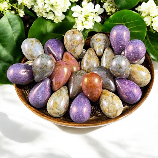 Czech Glass Beads - 6x9mm Colorful Mix of Briolette Teardrop Beads, Purple, Blue Rust and Green Luster (DRO/N-1405) * Qty. 25