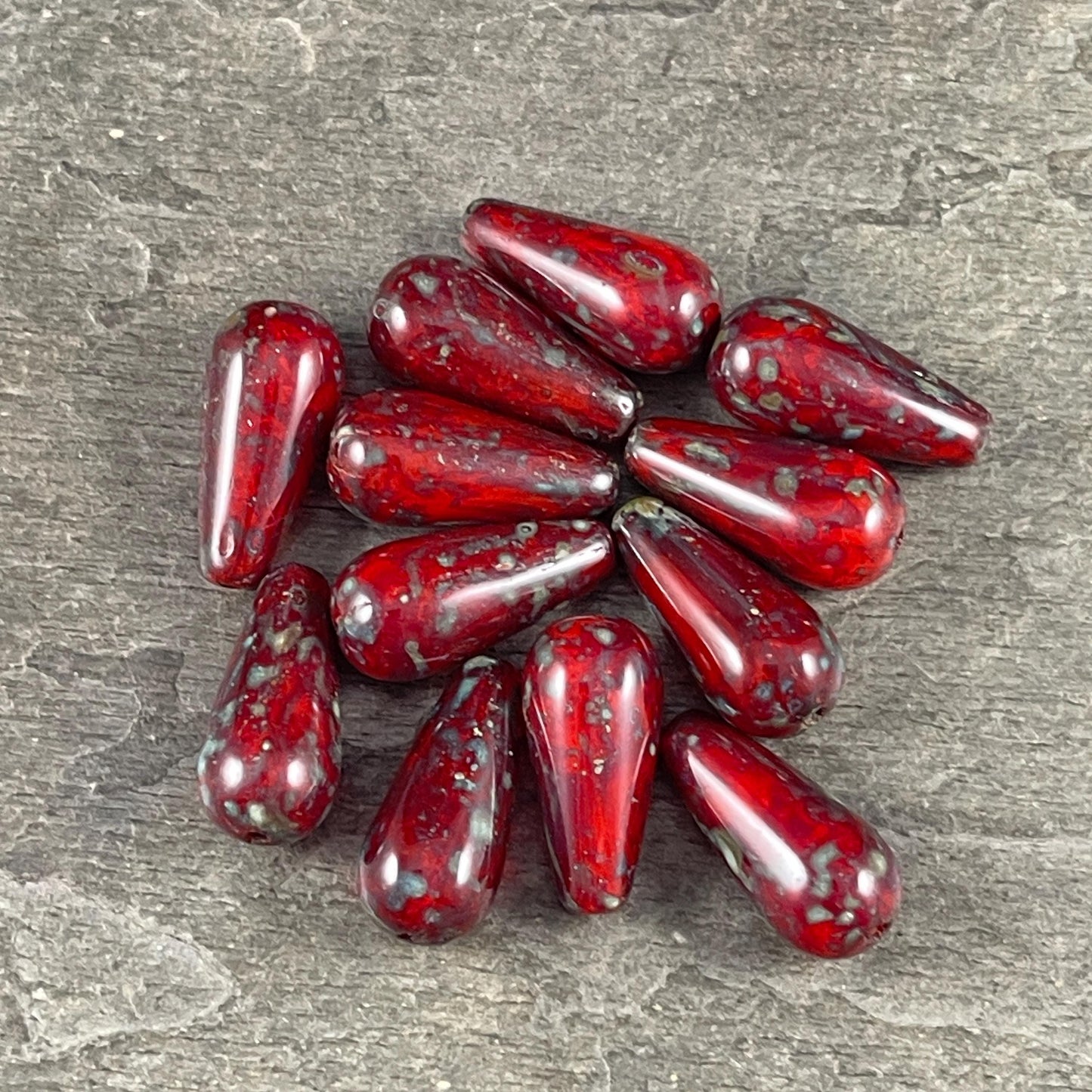 Czech Glass Beads - 20x9mm Elongated Red Picasso Teardrop Beads (DAN/N-1213) * Qty. 6