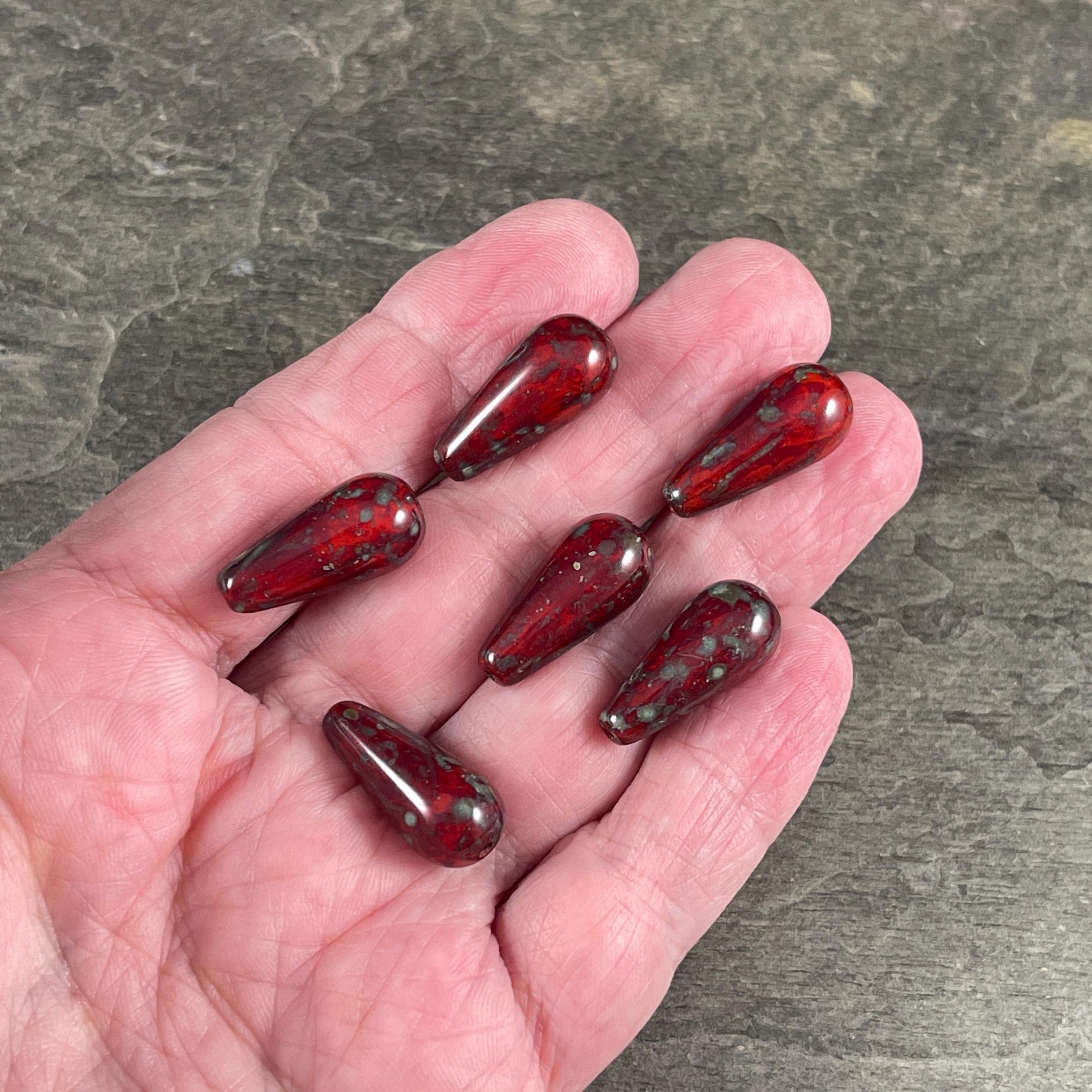 Czech Glass Beads - 20x9mm Elongated Red Picasso Teardrop Beads (DAN/N-1213) * Qty. 6
